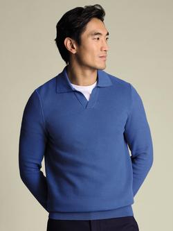 Charles Tyrwhitt Honeycomb Knit Trophy Neck Jumper, Blue, Blue