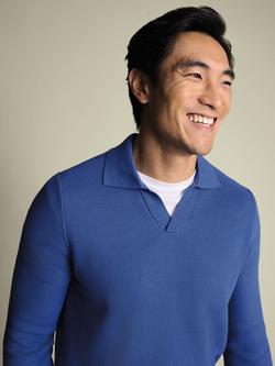 Charles Tyrwhitt Honeycomb Knit Trophy Neck Jumper, Blue - view 2, Blue