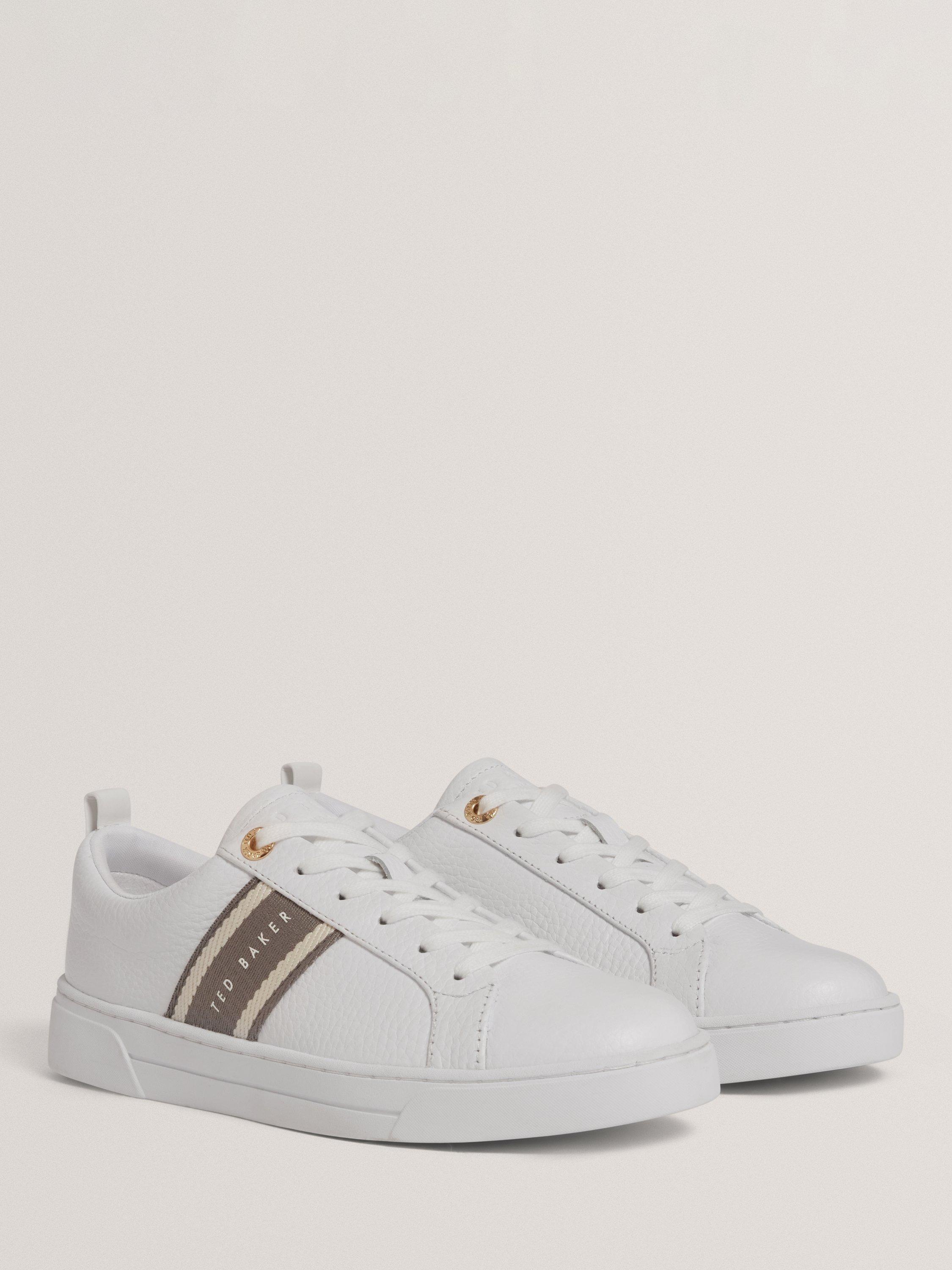 Product image 4 of 5, which shows Ted Baker Bailly Branded Stripe Leather Trainers, White/Grey, 4