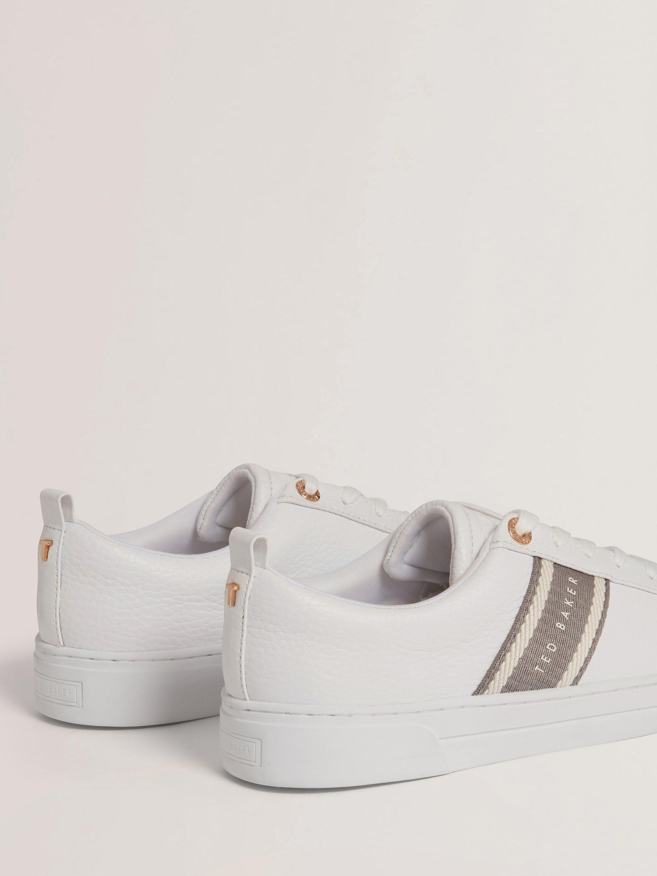 Product image 5 of 5, which shows Ted Baker Bailly Branded Stripe Leather Trainers, White/Grey, 4