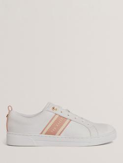 Ted Baker Bailly Branded Stripe Leather Trainers, White/Pink