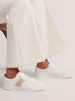 Ted Baker Bailly Branded Stripe Leather Trainers - view 2, White/Pink