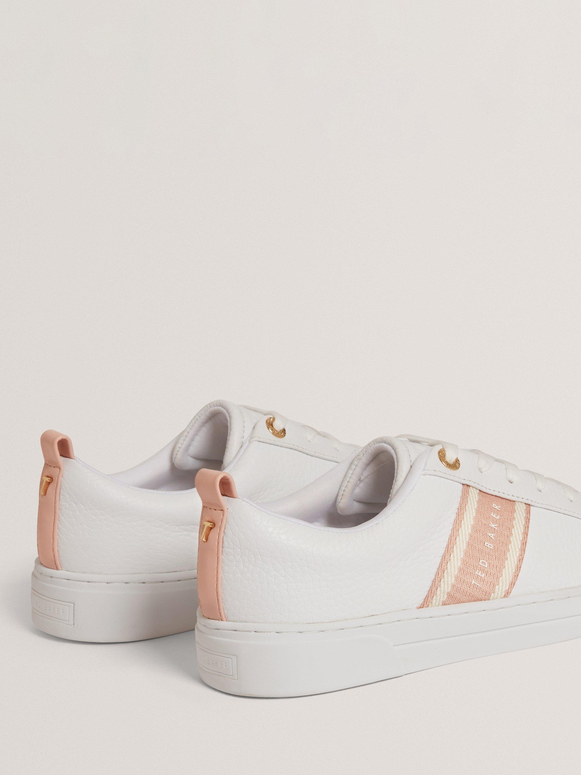 Product image 5 of 5, which shows Ted Baker Bailly Branded Stripe Leather Trainers, White/Pink, 4