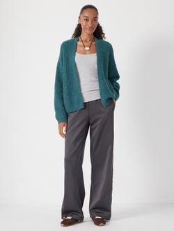 HUSH Waffle Knit Wool Rich Cardigan, Teal Blue