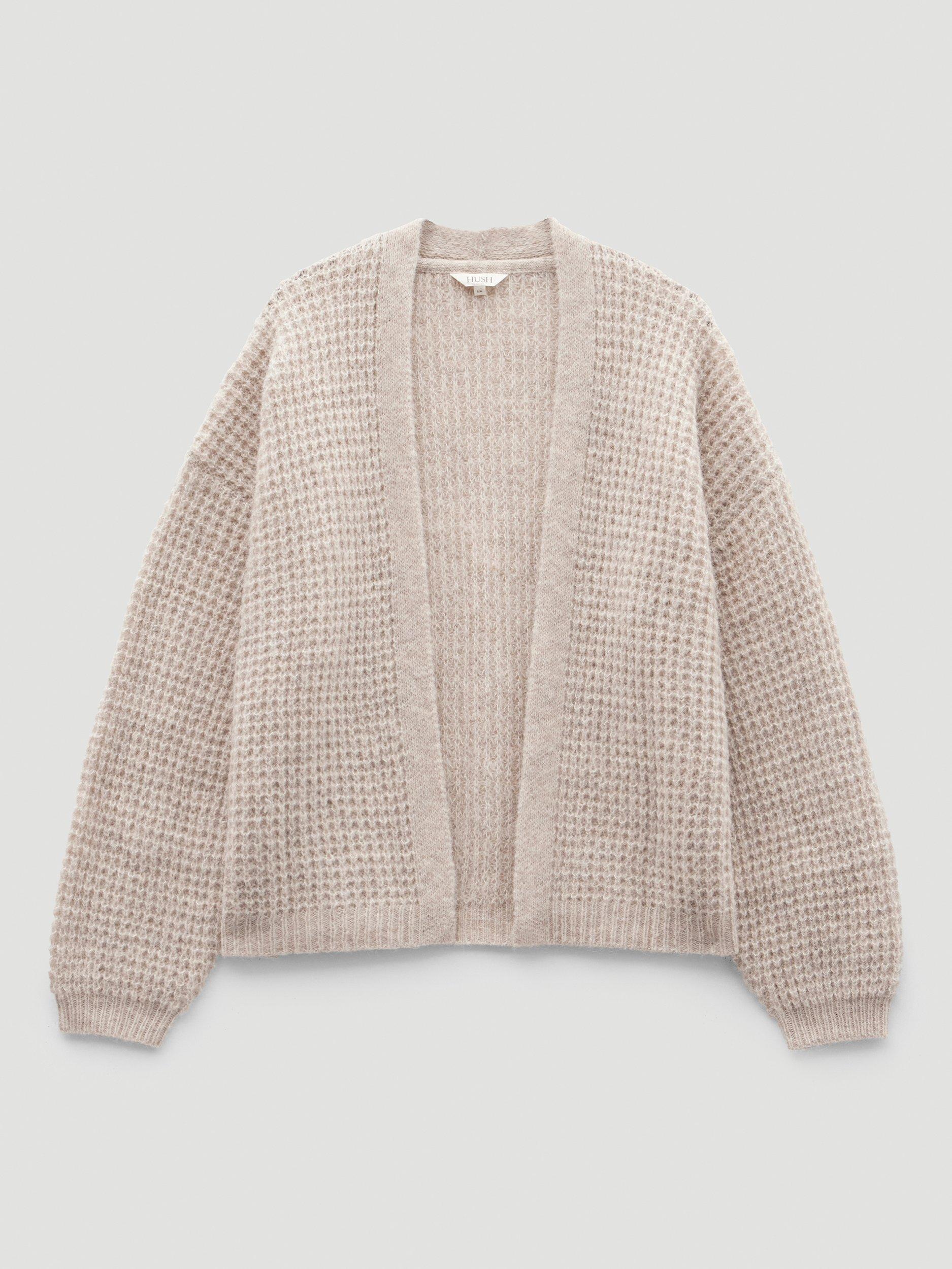 Product image 4 of 6, which shows HUSH Waffle Knit Wool Rich Cardigan, Oatmeal Marl, L-XL