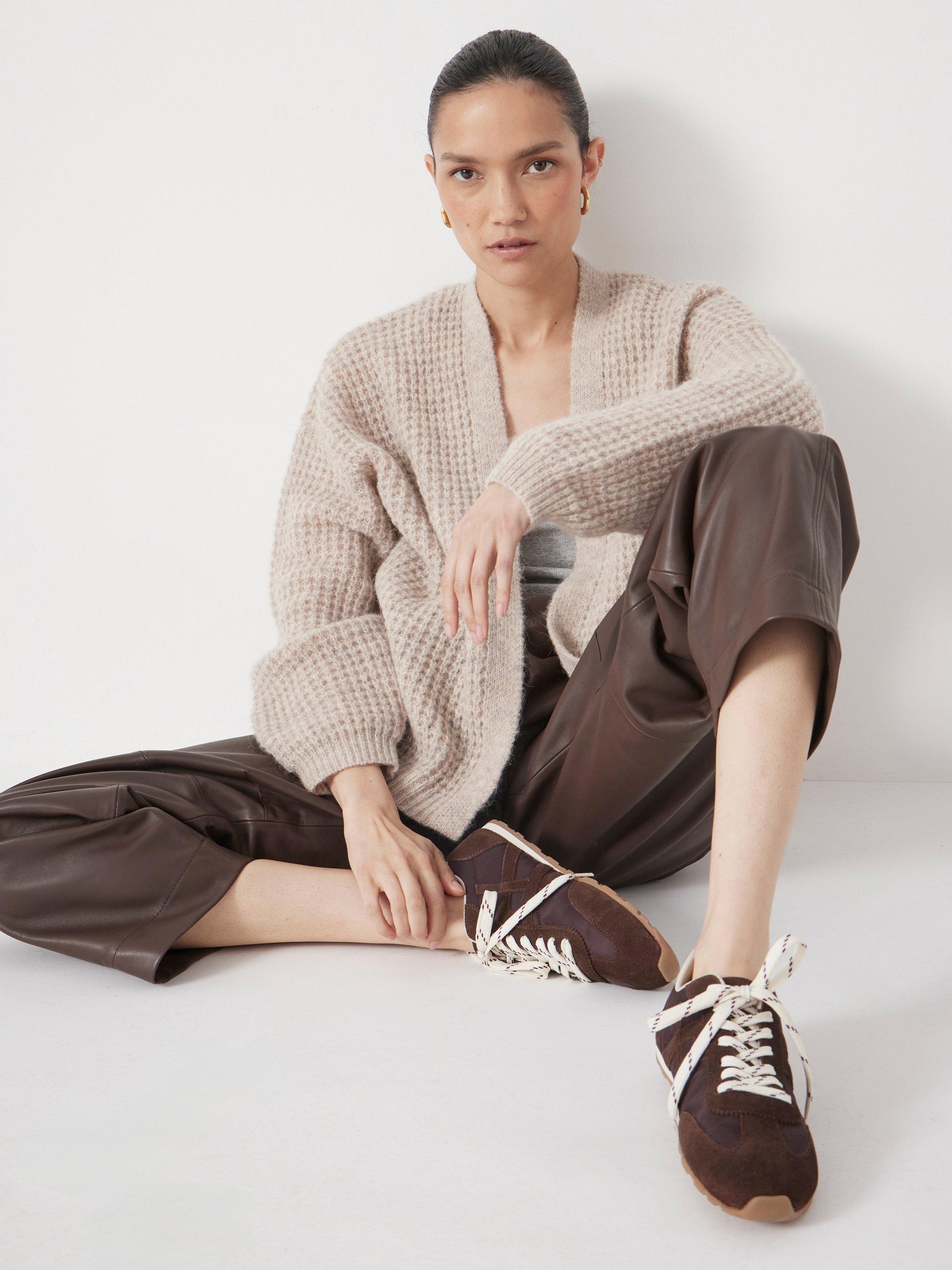 Product image 6 of 6, which shows HUSH Waffle Knit Wool Rich Cardigan, Oatmeal Marl, L-XL