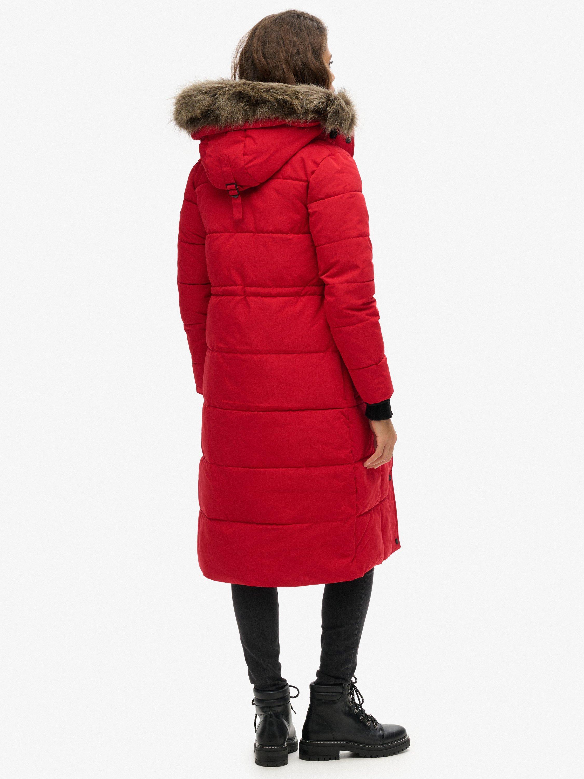 Product image 2 of 5, which shows Superdry Everest Longline Puffer Coat, Deep Red, 10