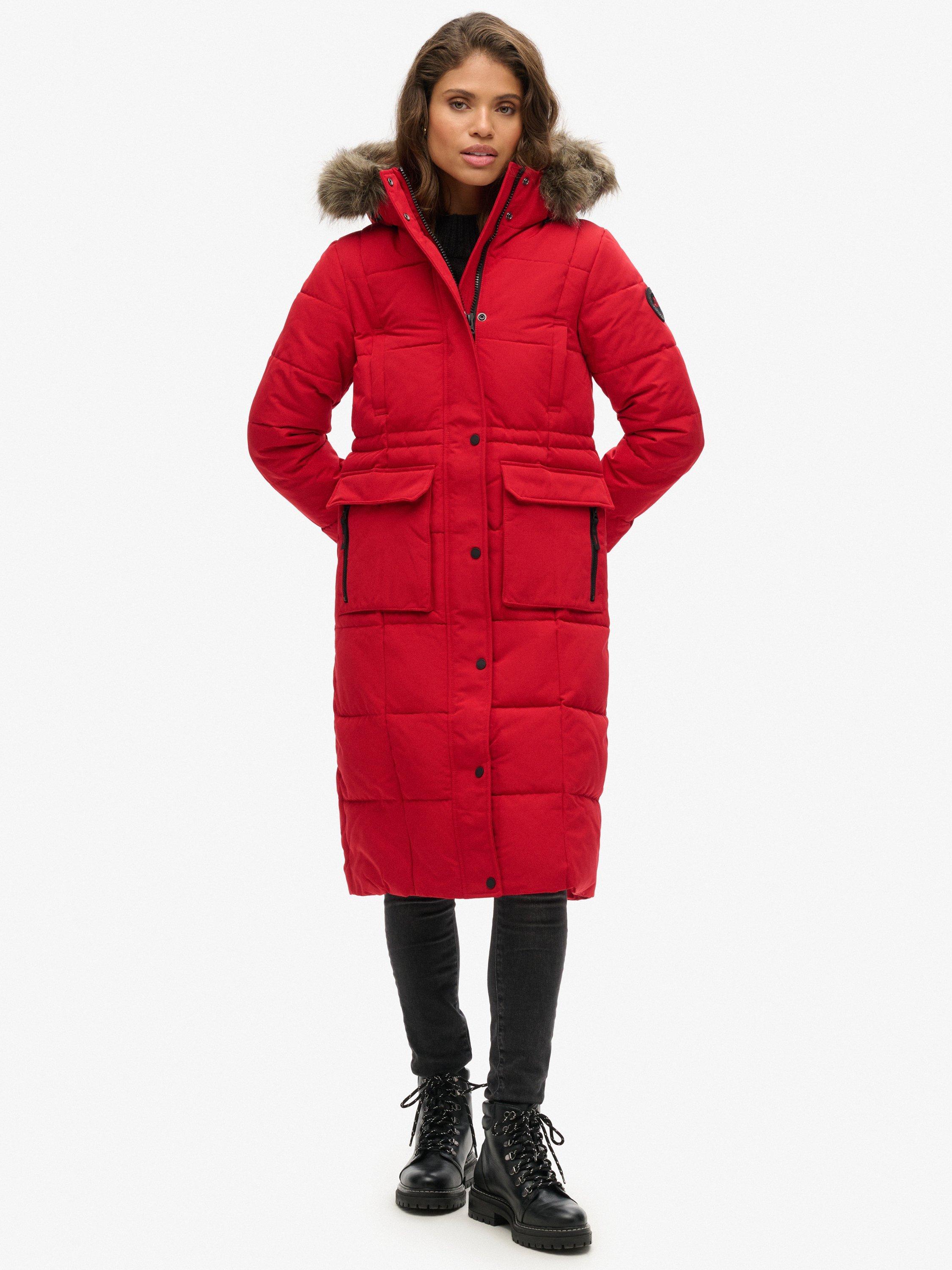 Product image 3 of 5, which shows Superdry Everest Longline Puffer Coat, Deep Red, 10