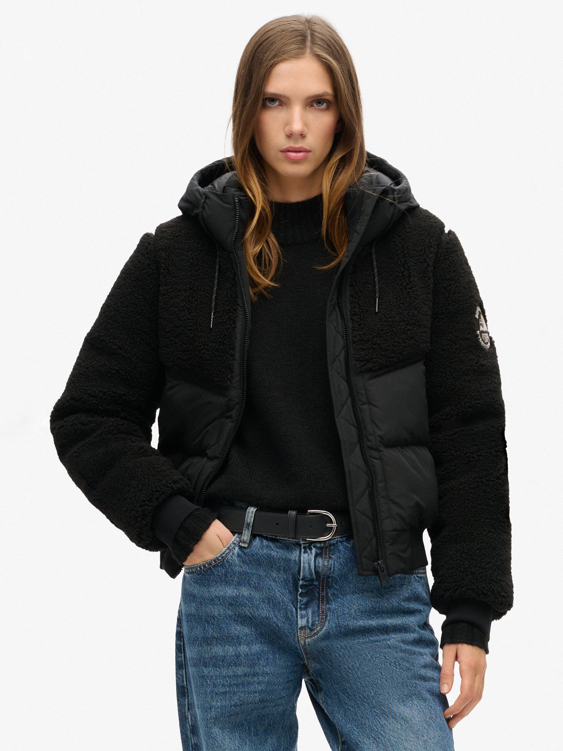 Product image 1 of 6, which shows Superdry Everest Bomber Hybrid Jacket, Black/Black, 10