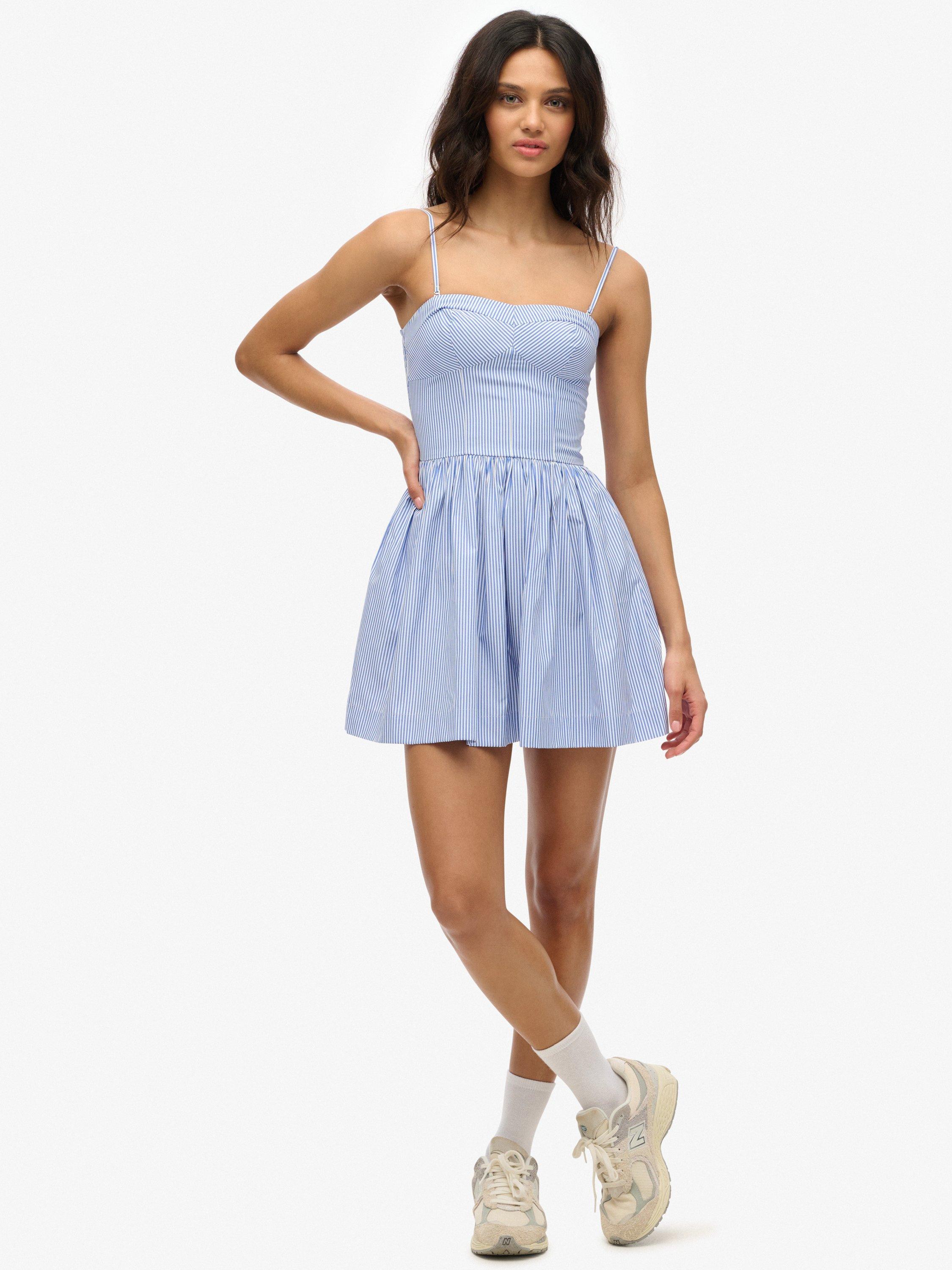 Product image 1 of 6, which shows Superdry Corset Cami Mini Dress, Blue, 10