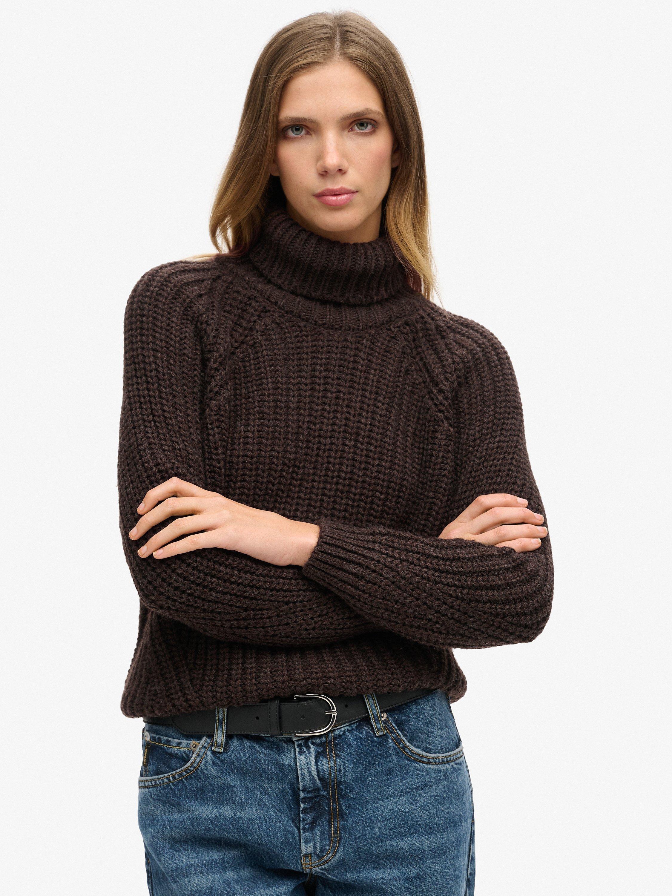 Product image 1 of 4, which shows Superdry Slouchy Stitch Roll Neck Jumper, Coco Marl, 10