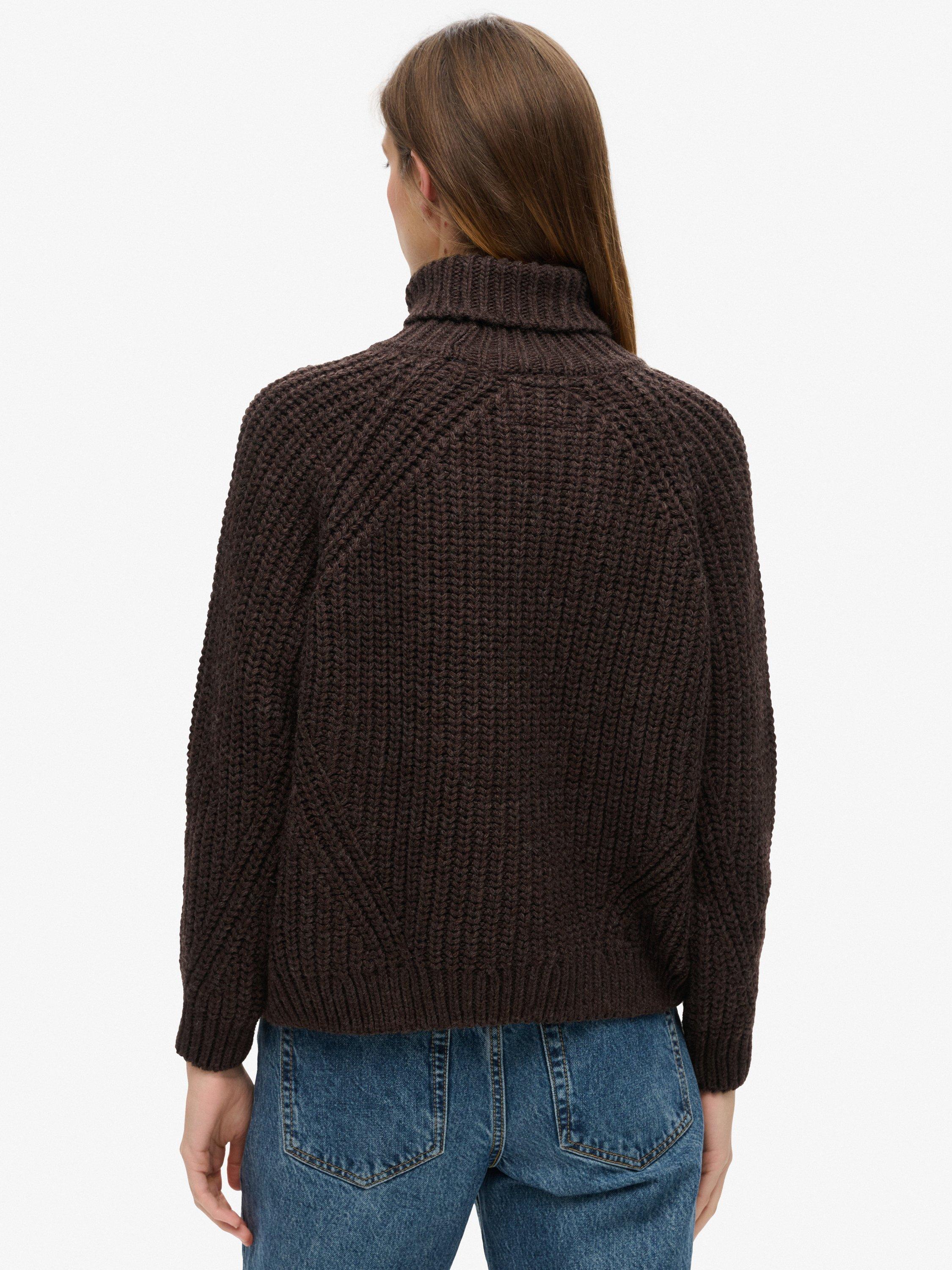Product image 2 of 4, which shows Superdry Slouchy Stitch Roll Neck Jumper, Coco Marl, 10