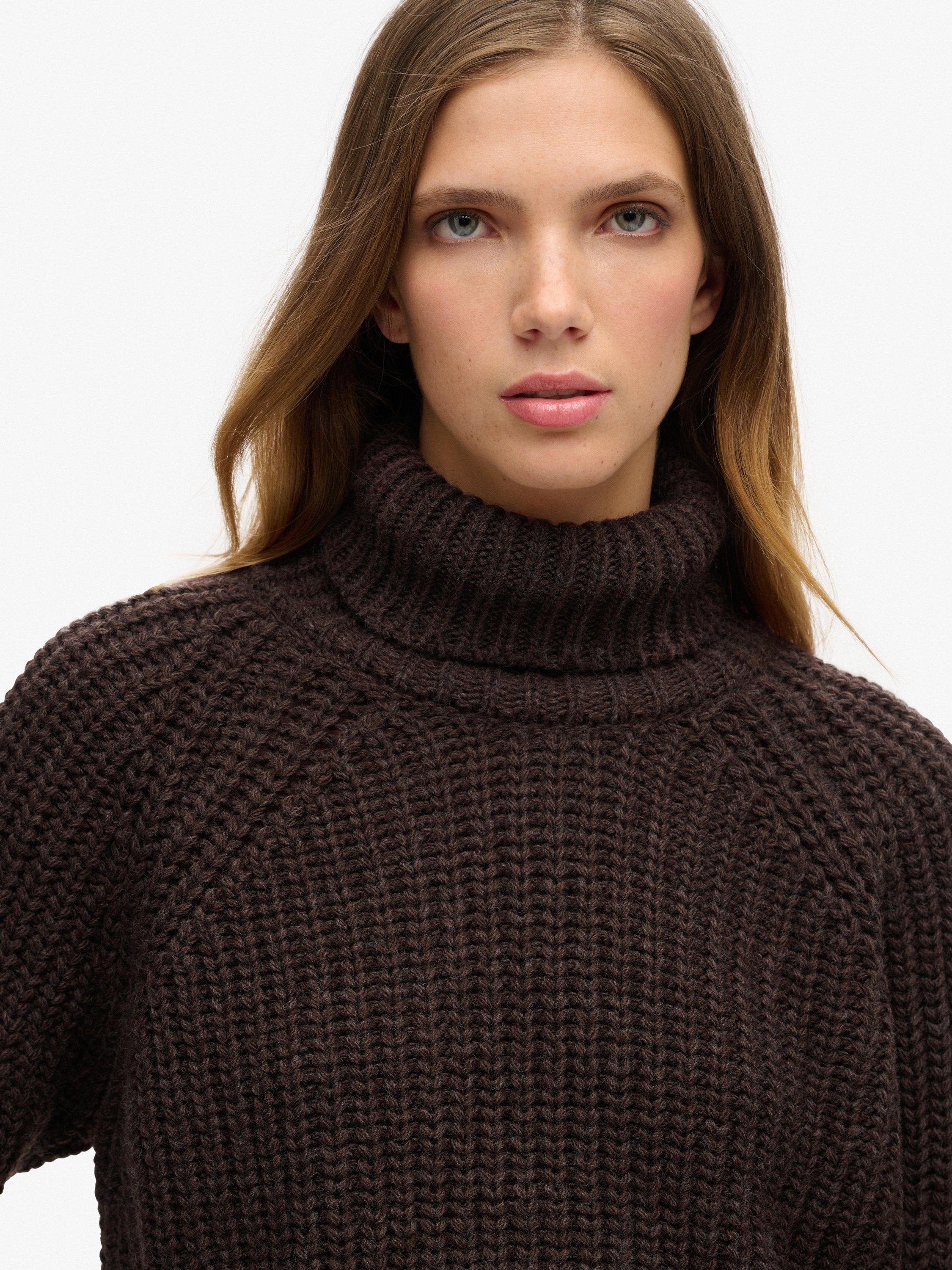 Product image 4 of 4, which shows Superdry Slouchy Stitch Roll Neck Jumper, Coco Marl, 10