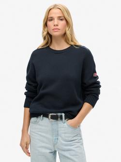 Superdry Slouchy Knitted Crew Sweatshirt, Deep Navy, Deep Navy