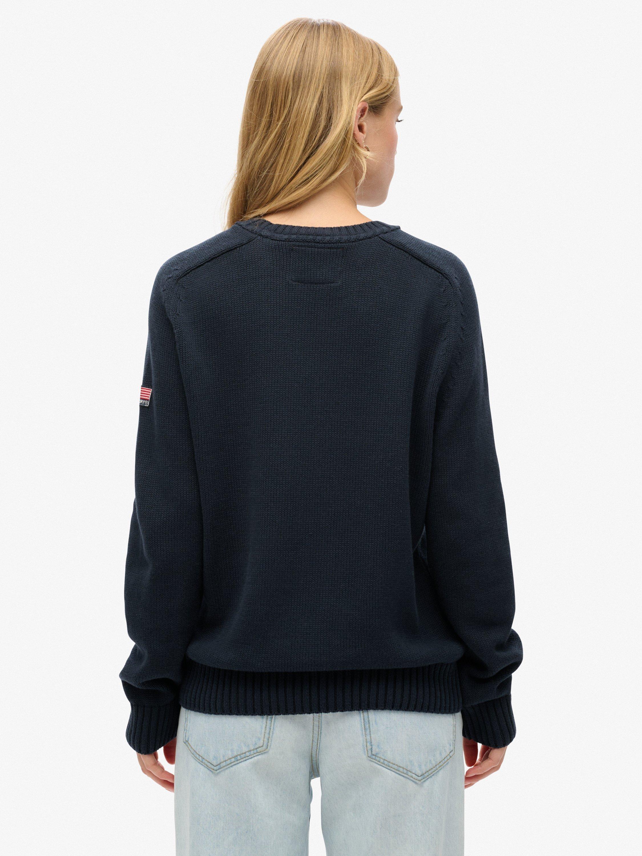 Product image 2 of 5, which shows Superdry Slouchy Knitted Crew Sweatshirt, Deep Navy, 10