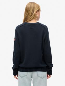 Superdry Slouchy Knitted Crew Sweatshirt, Deep Navy - view 2, Deep Navy