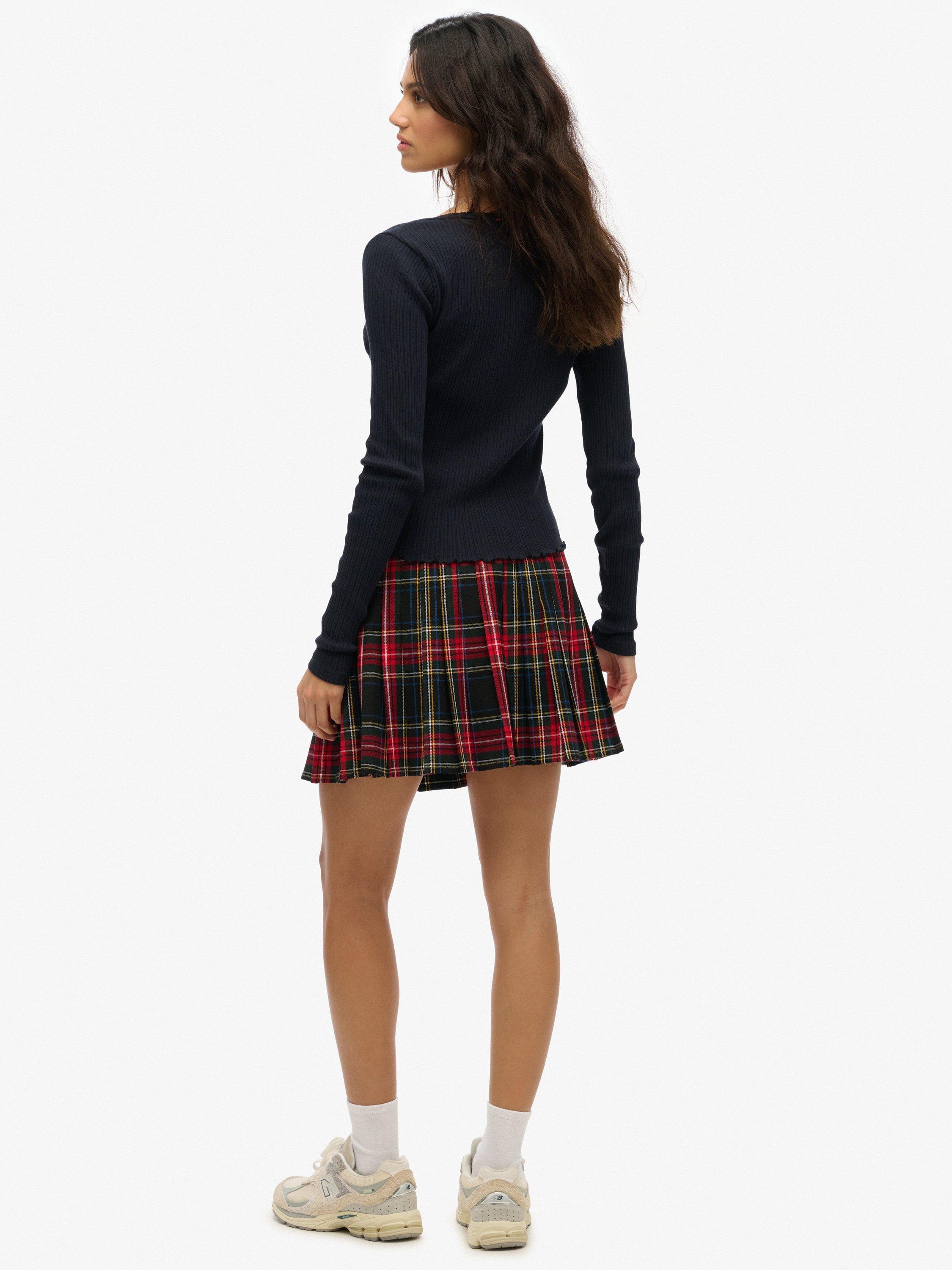 Product image 2 of 6, which shows Superdry Check Mini Skirt, Navy, 6