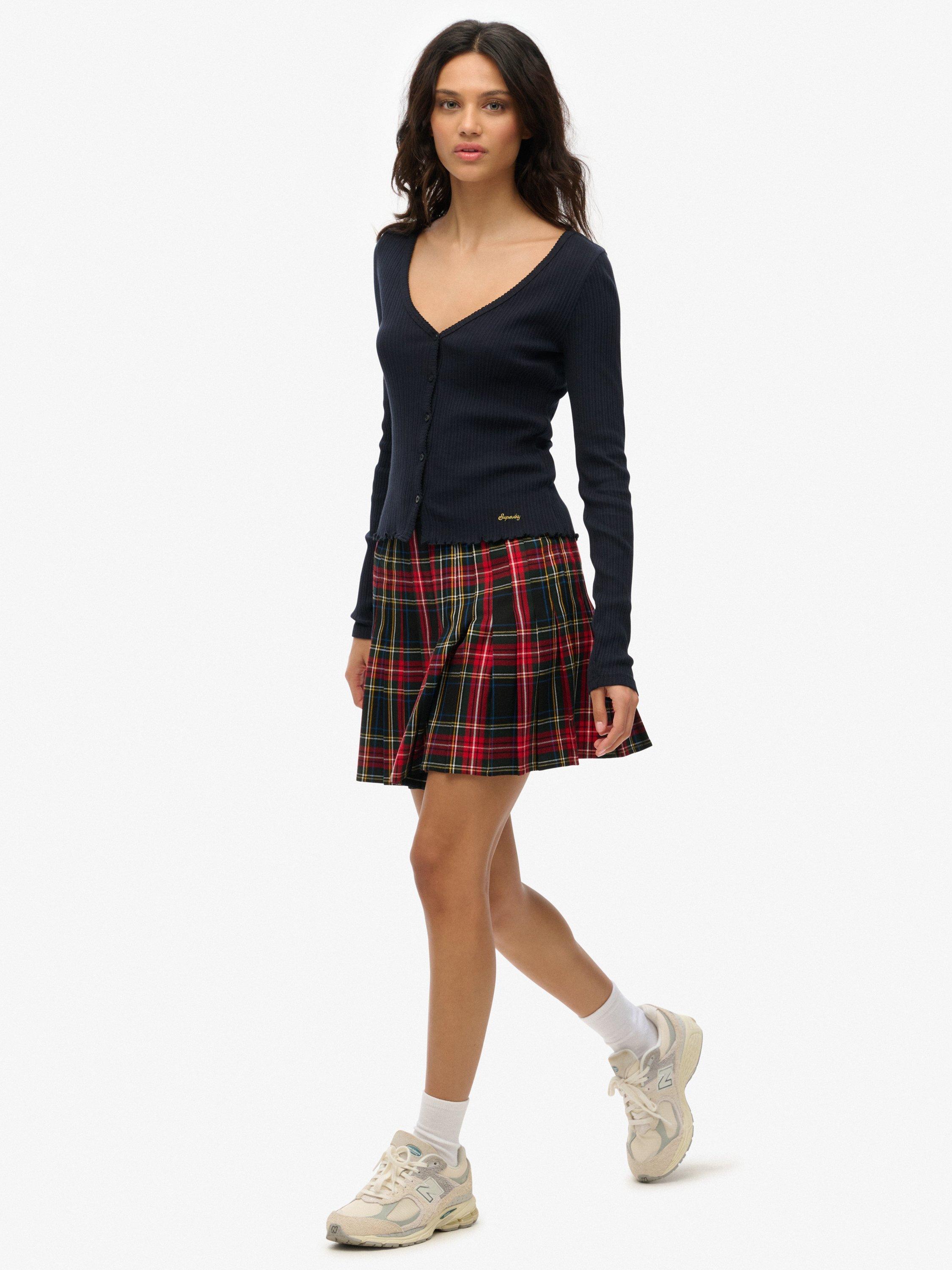 Product image 3 of 6, which shows Superdry Check Mini Skirt, Navy, 6