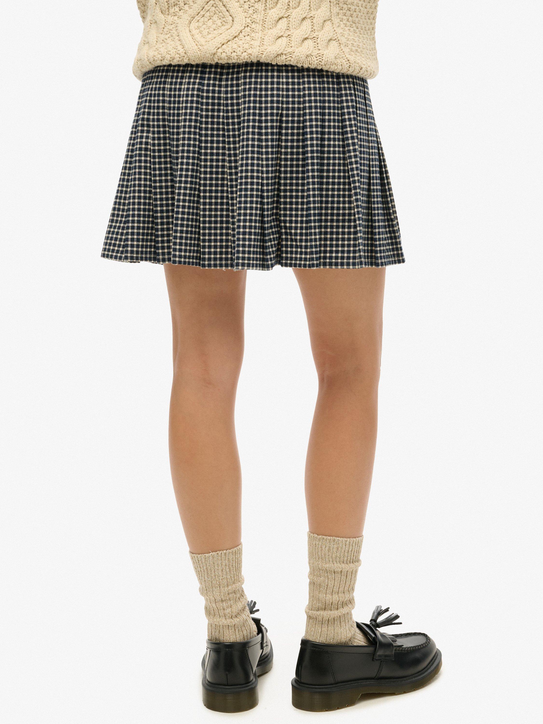 Product image 4 of 7, which shows Superdry Vintage Pleated Mini Skirt, Blue, 10