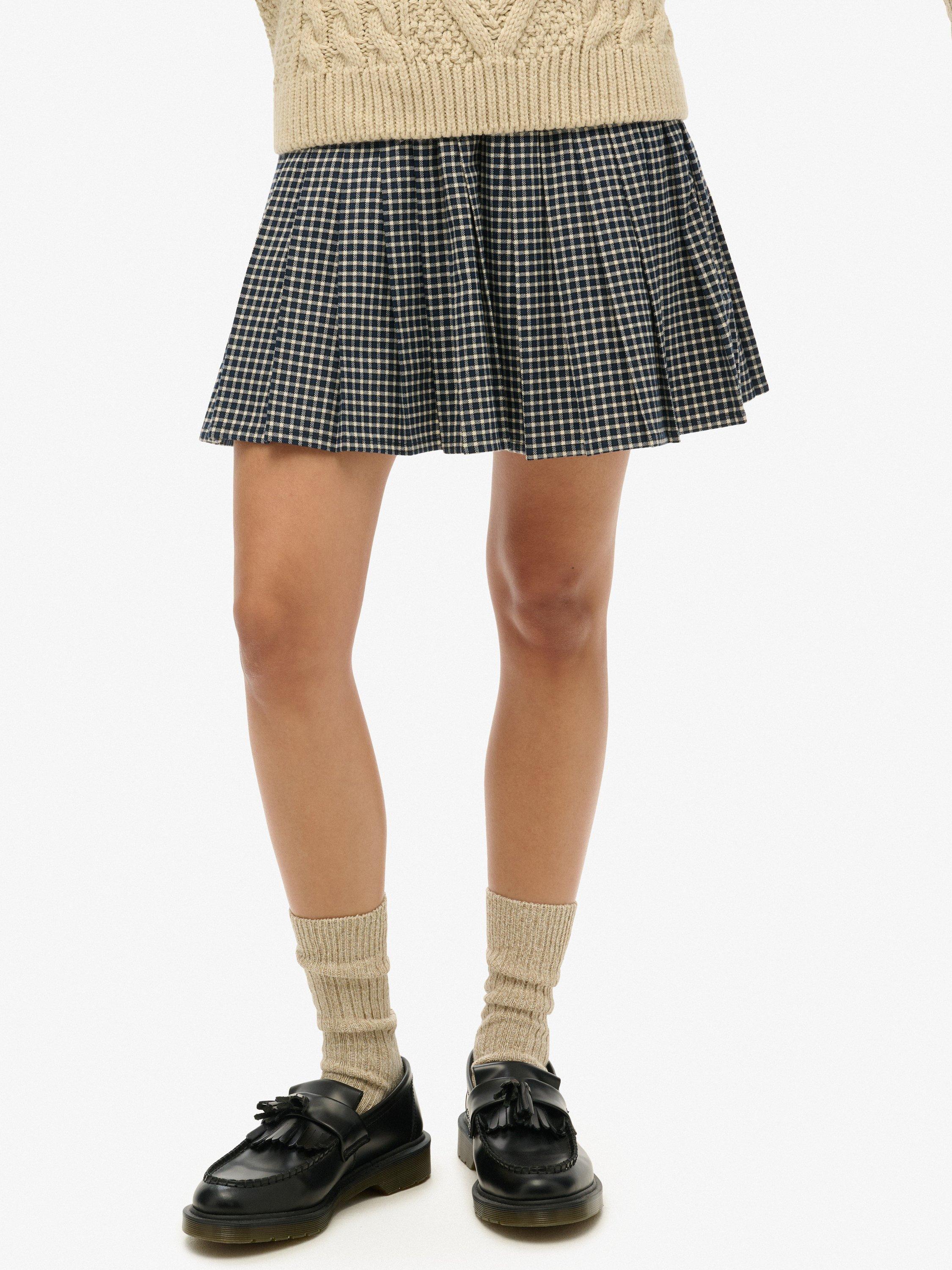Product image 5 of 7, which shows Superdry Vintage Pleated Mini Skirt, Blue, 10
