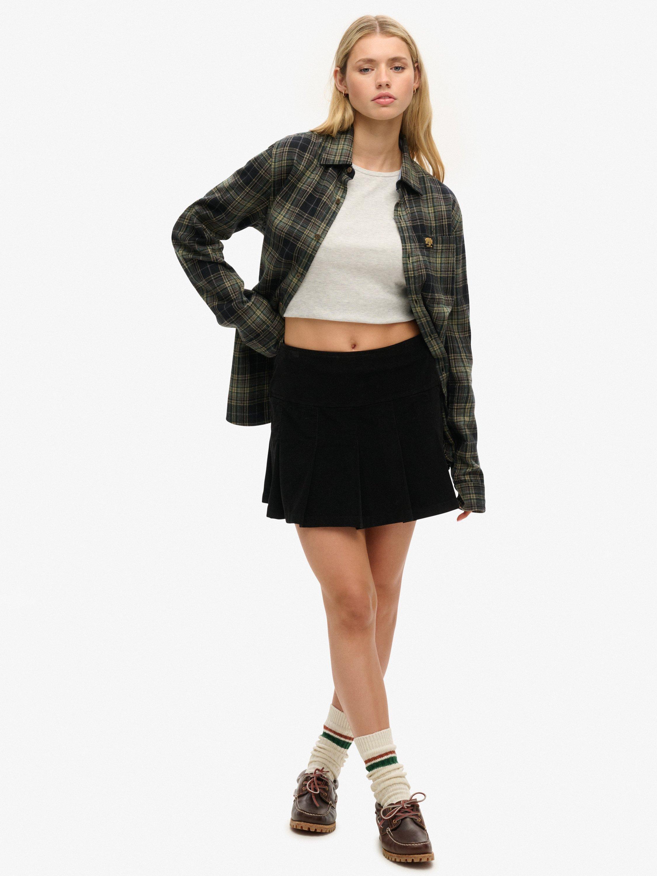 Product image 3 of 5, which shows Superdry Corduroy Pleated Mini Skirt, Bison Black, 10