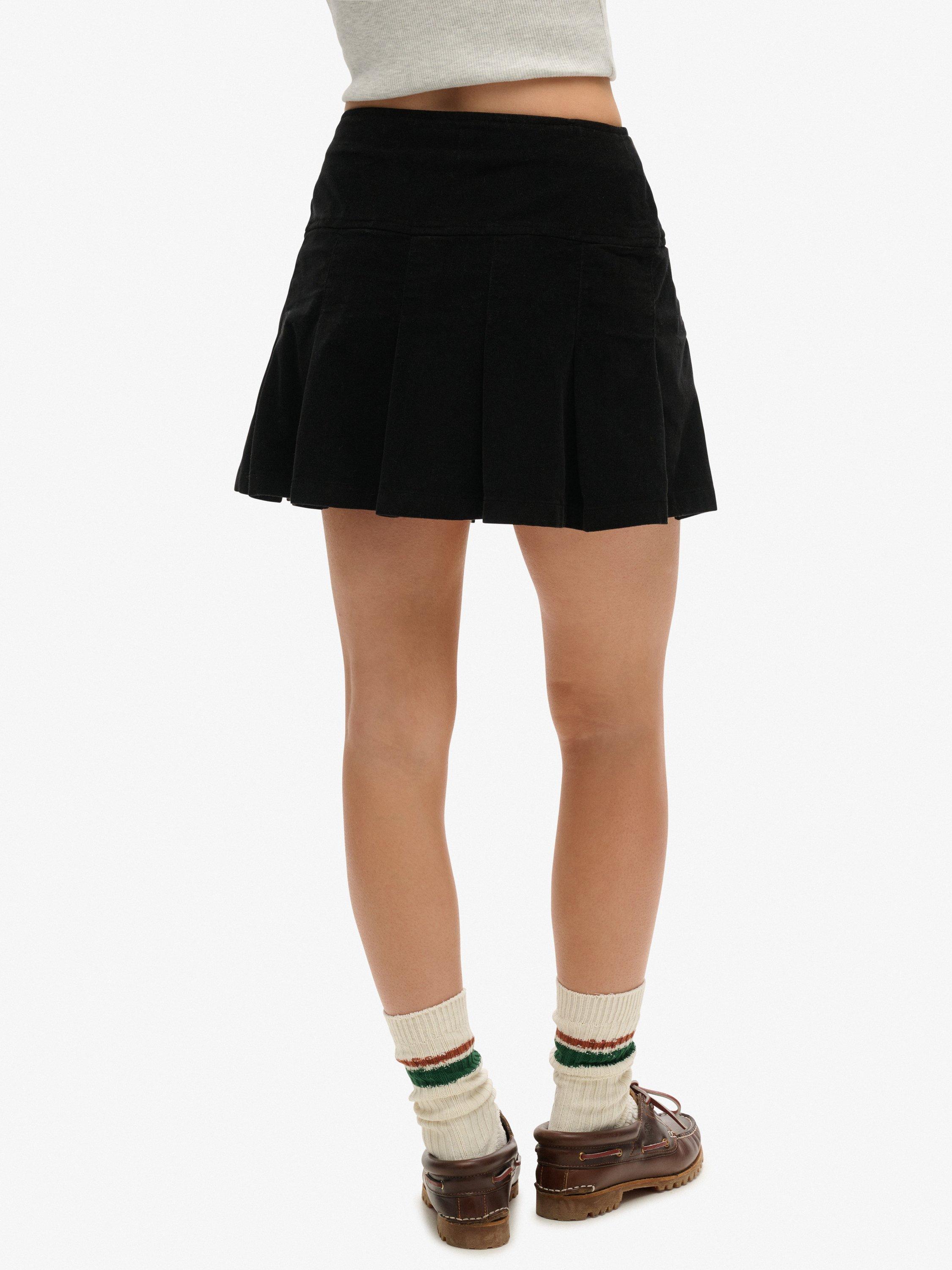 Product image 4 of 5, which shows Superdry Corduroy Pleated Mini Skirt, Bison Black, 10