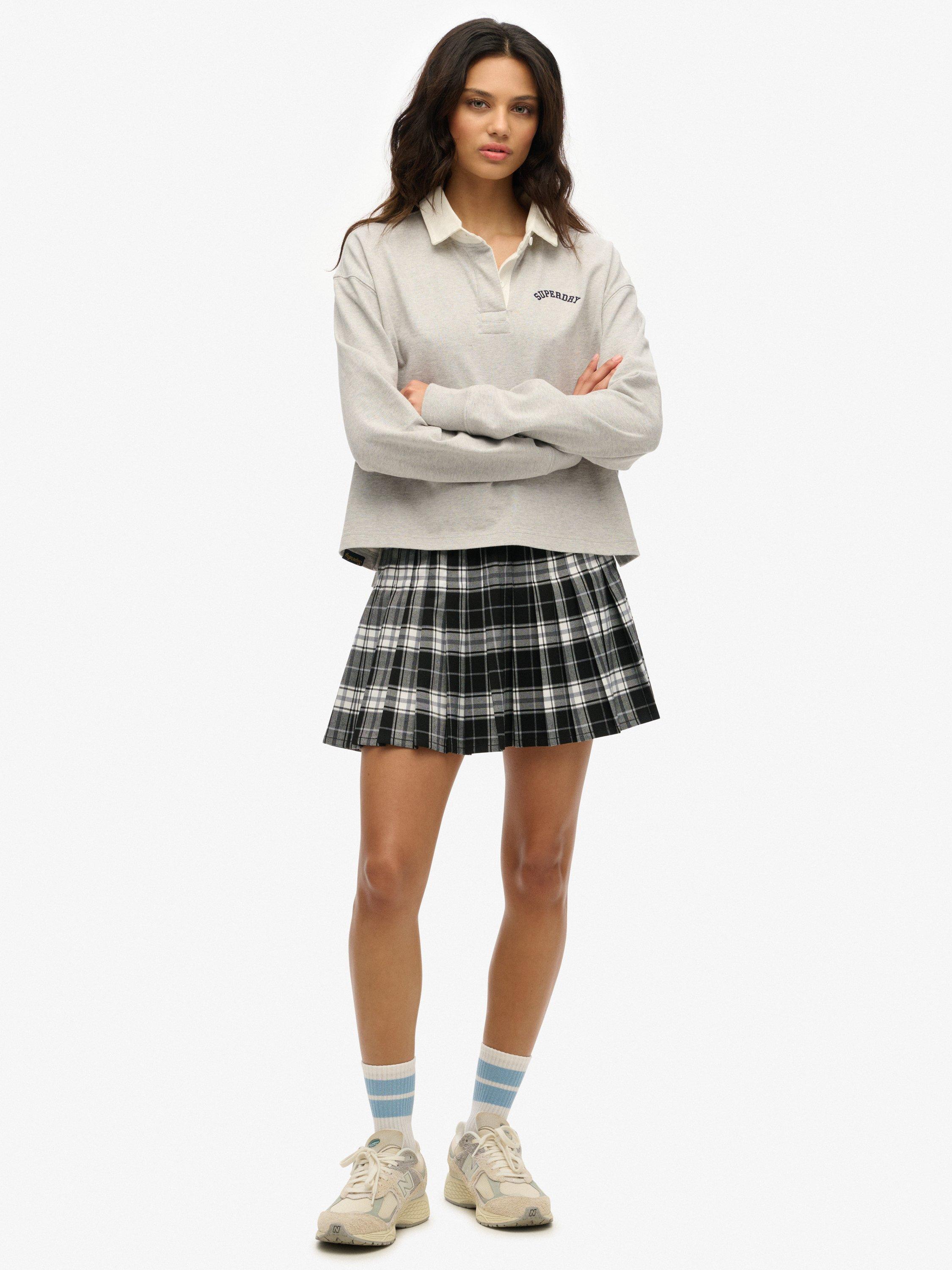 Product image 1 of 6, which shows Superdry Checked Pleated Mini Skirt, Black/White, 10