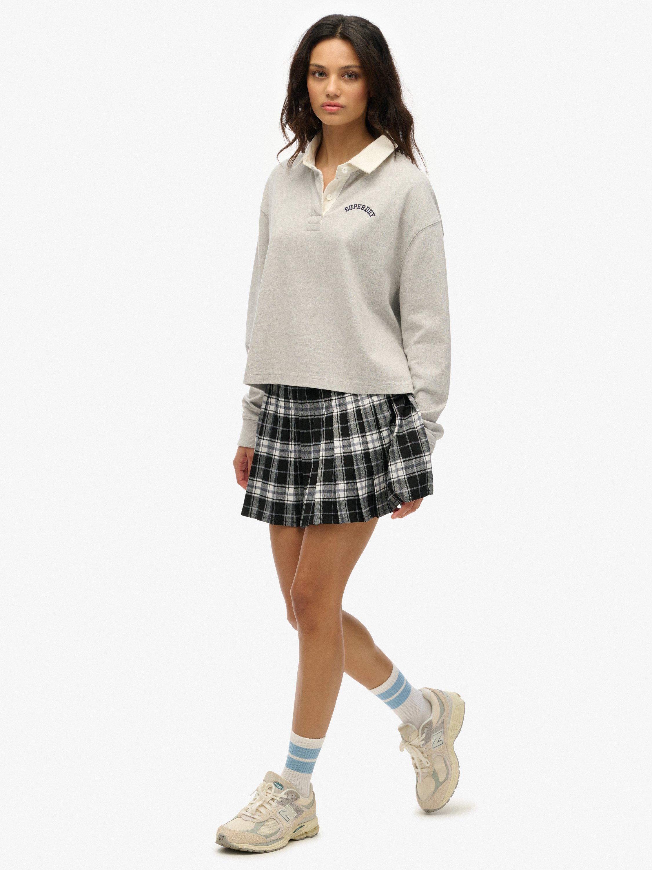 Product image 3 of 6, which shows Superdry Checked Pleated Mini Skirt, Black/White, 10