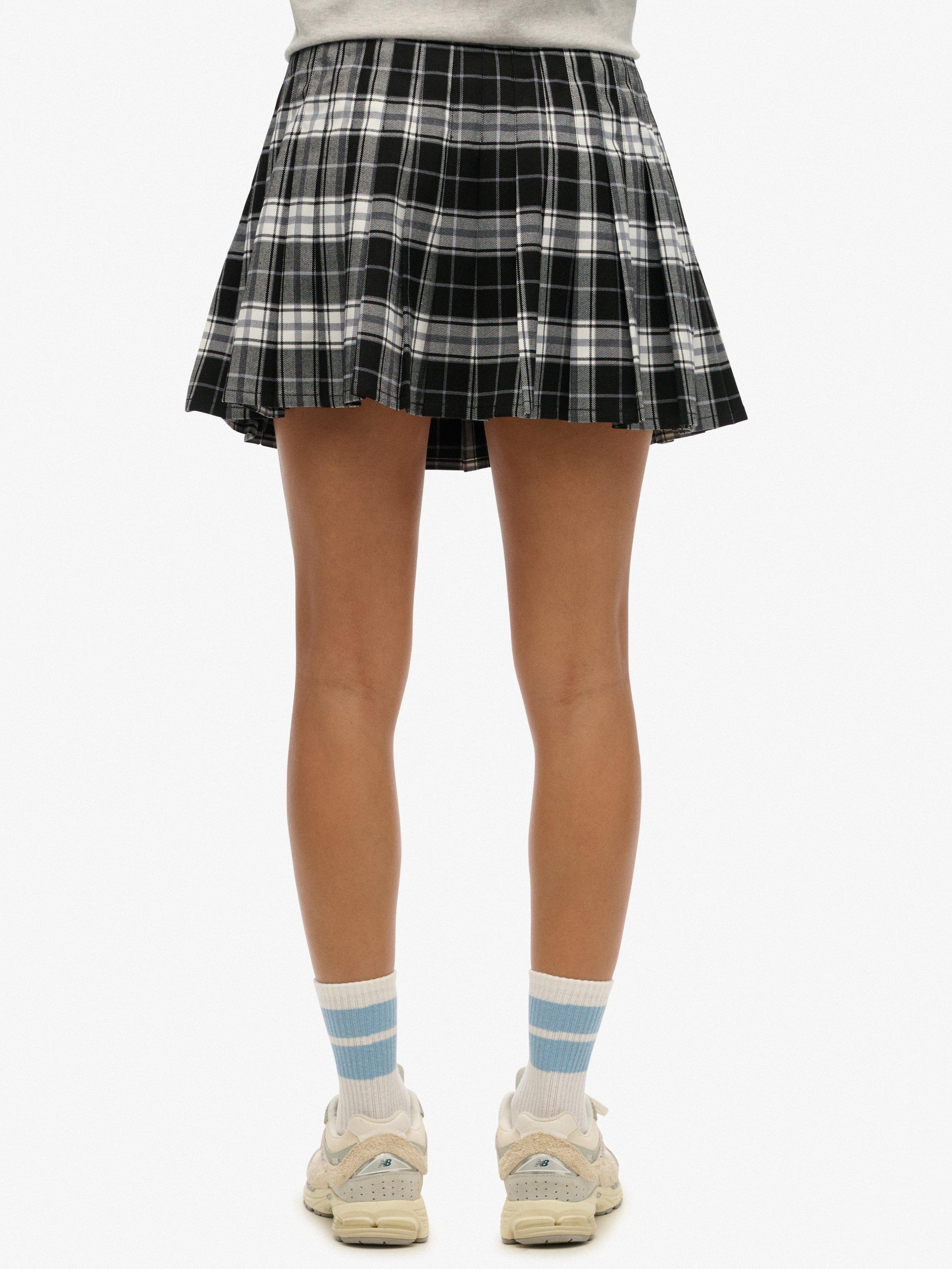 Product image 4 of 6, which shows Superdry Checked Pleated Mini Skirt, Black/White, 10