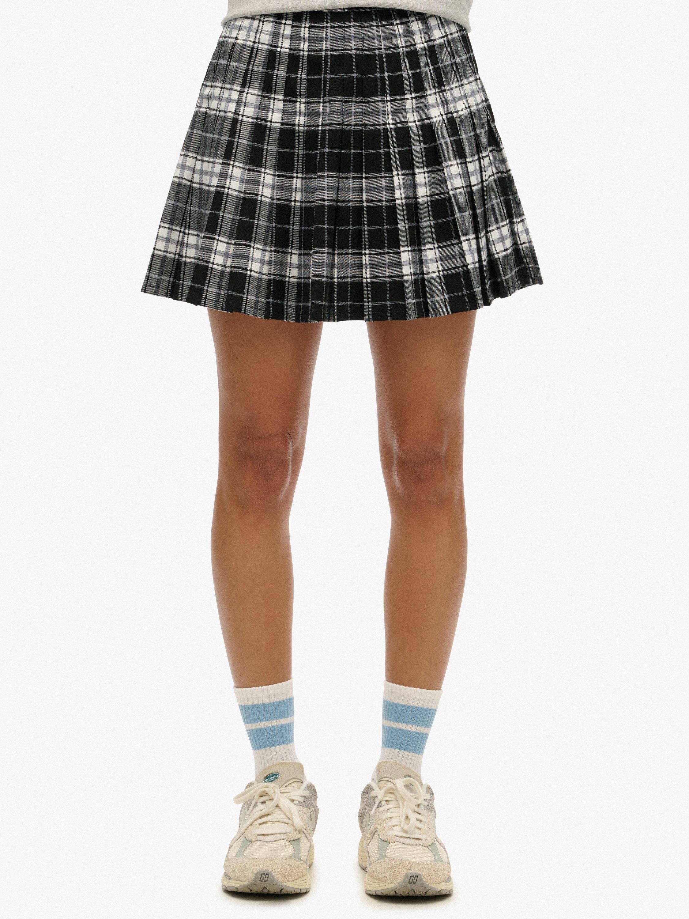 Product image 5 of 6, which shows Superdry Checked Pleated Mini Skirt, Black/White, 10