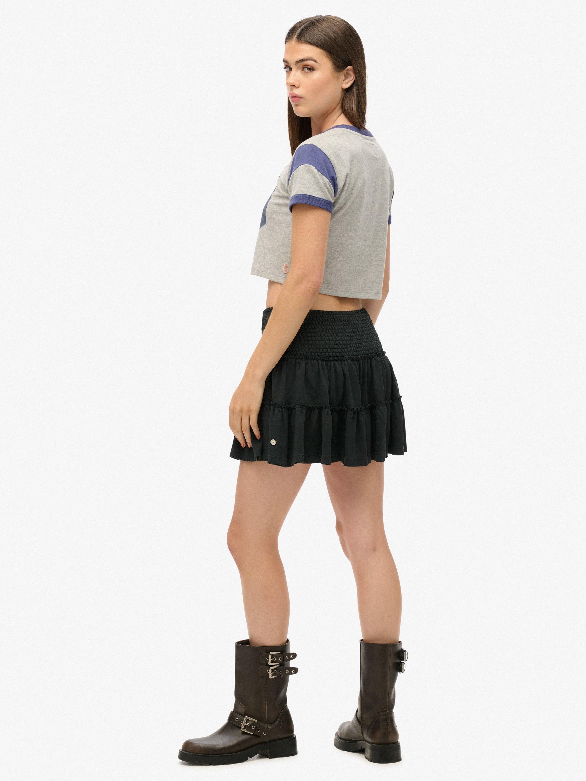 Product image 2 of 6, which shows Superdry Tiered Jersey Mini Skirt, Black, 10