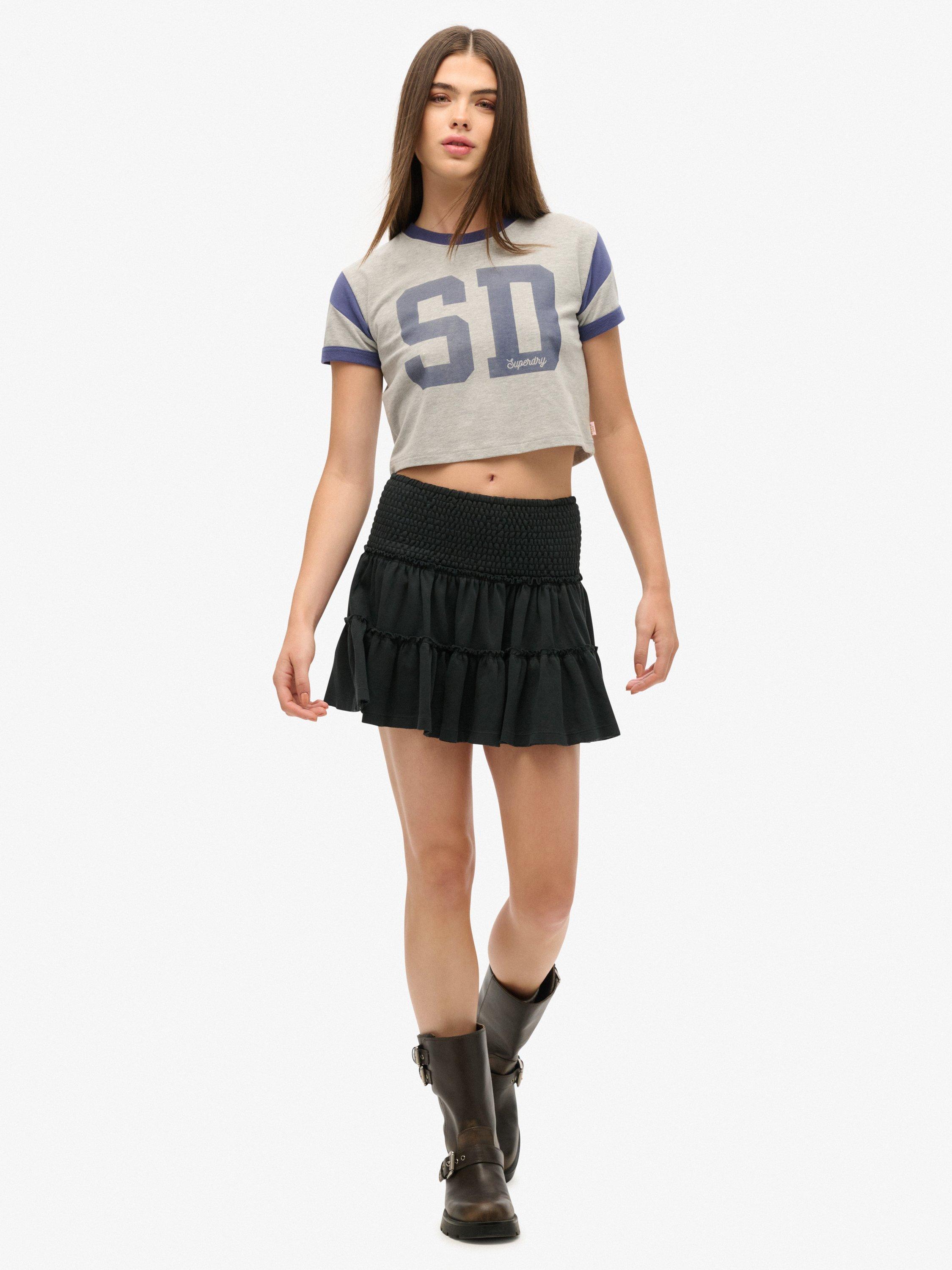 Product image 3 of 6, which shows Superdry Tiered Jersey Mini Skirt, Black, 10