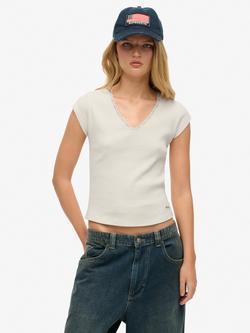 Superdry Essential Lace Trim Top, Off White, Off White