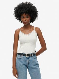 Superdry Athletic Essential Lace Trim Cami Top, Light Iced Marl, Light Iced Marl