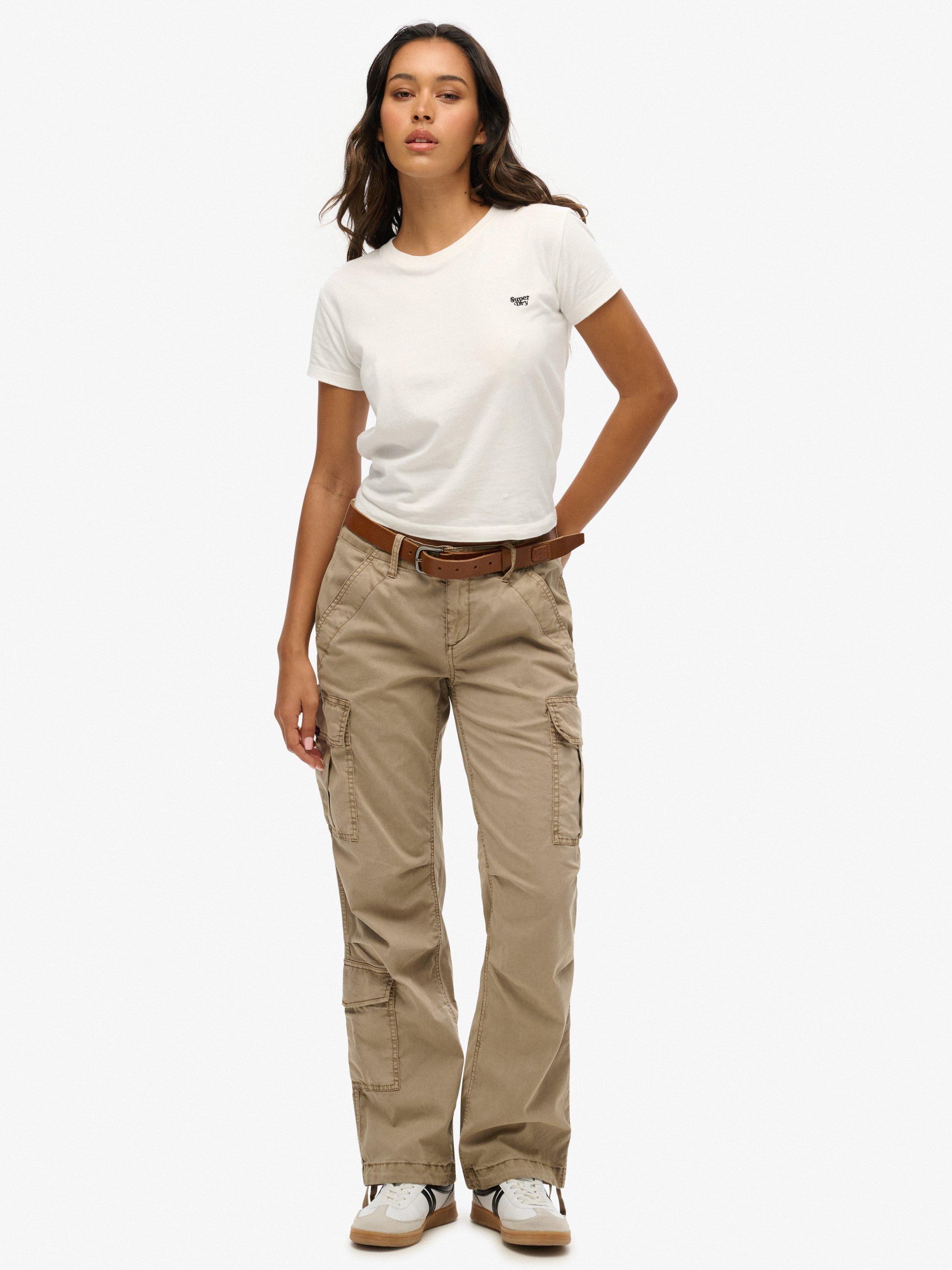 Product image 1 of 8, which shows Superdry Straight Fit Cargo Trousers, Deep Beige Slub, 26