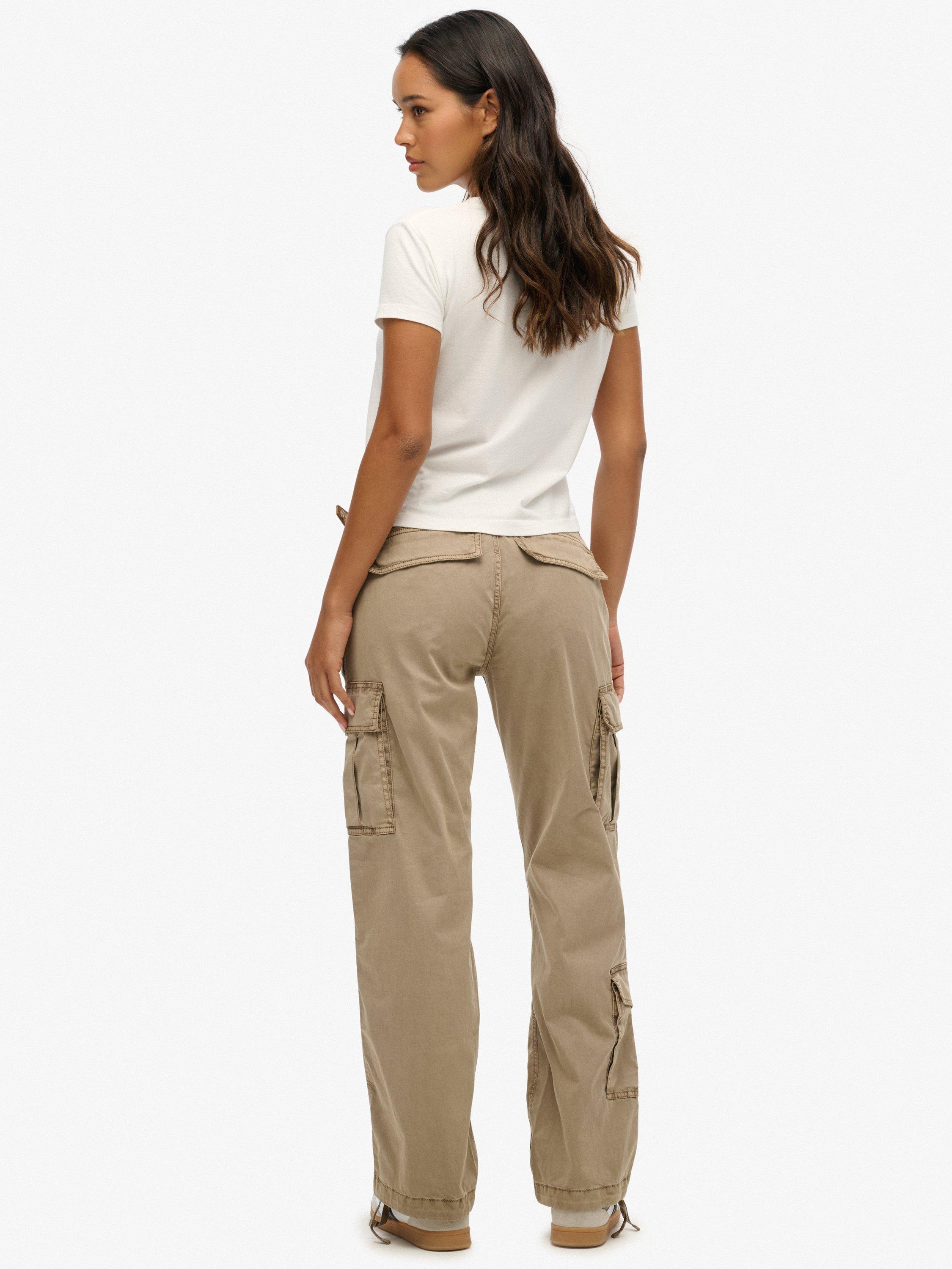 Product image 2 of 8, which shows Superdry Straight Fit Cargo Trousers, Deep Beige Slub, 26