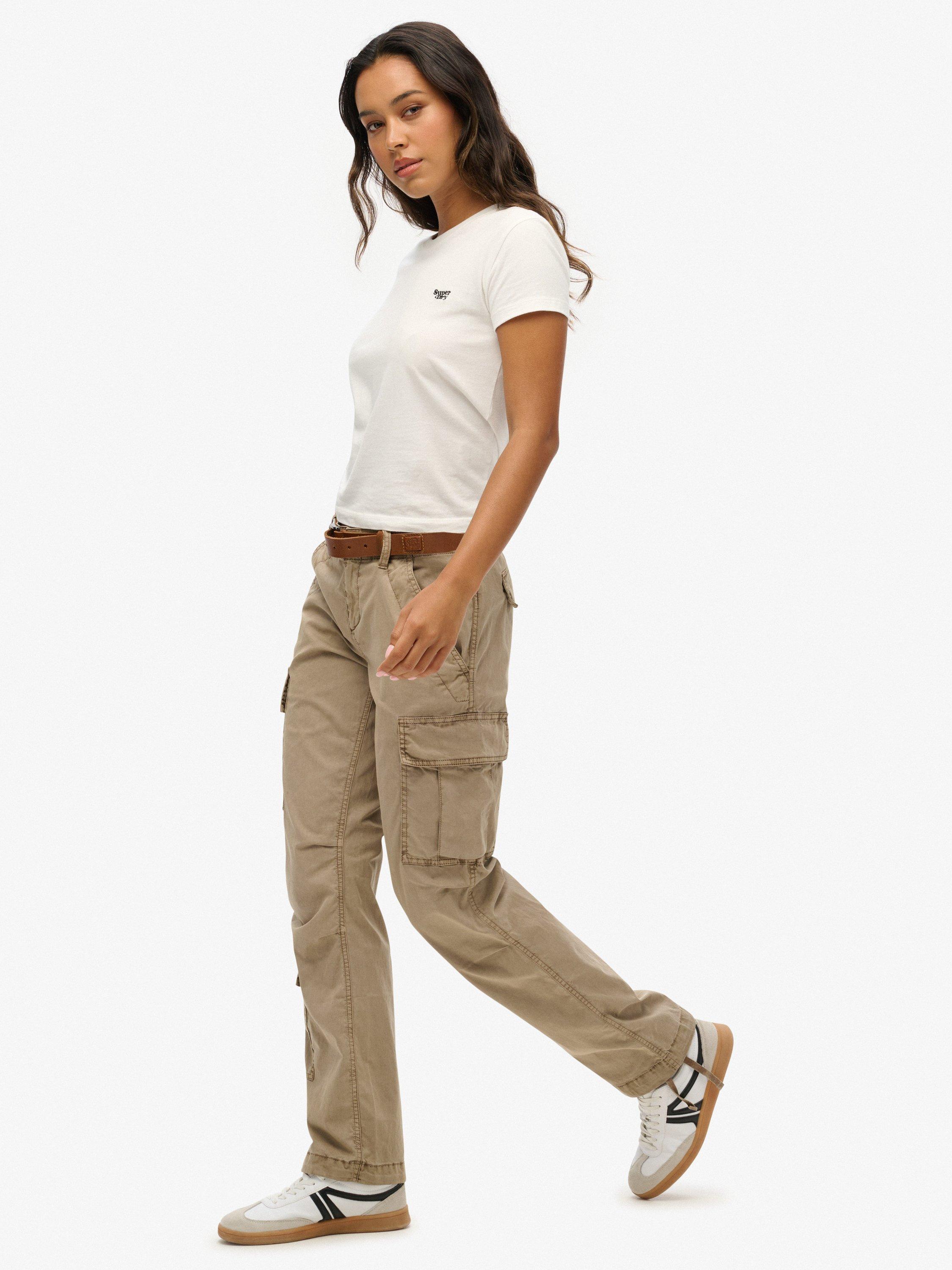 Product image 3 of 8, which shows Superdry Straight Fit Cargo Trousers, Deep Beige Slub, 26
