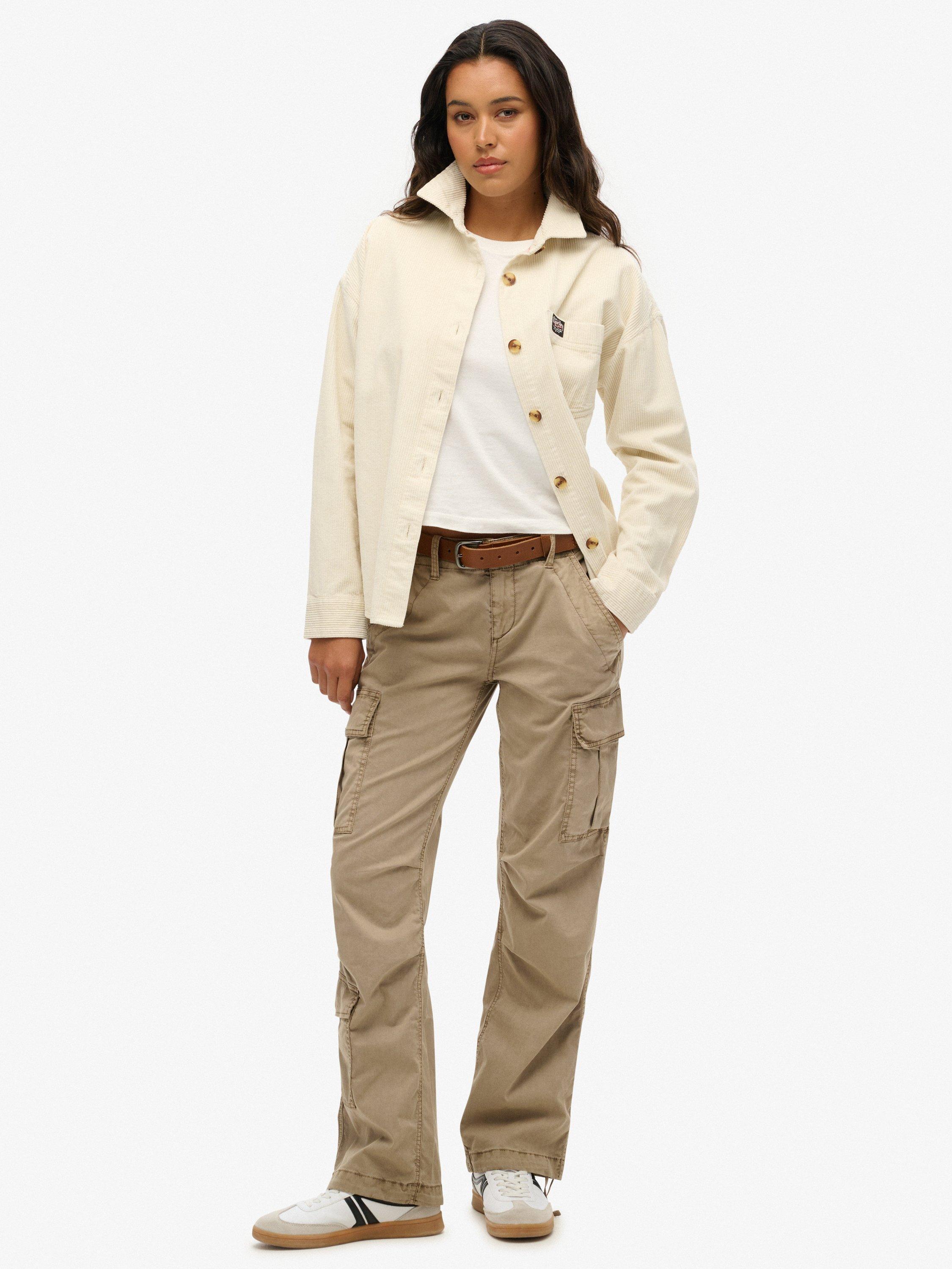 Product image 6 of 8, which shows Superdry Straight Fit Cargo Trousers, Deep Beige Slub, 26