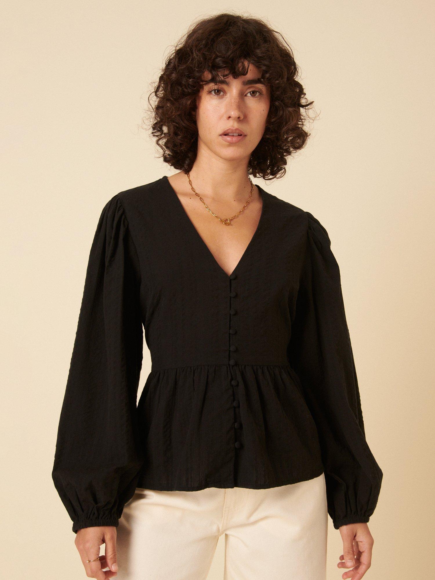 Product image 2 of 4, which shows Nobody's Child Ria Peplum Hem Top, Black, 10
