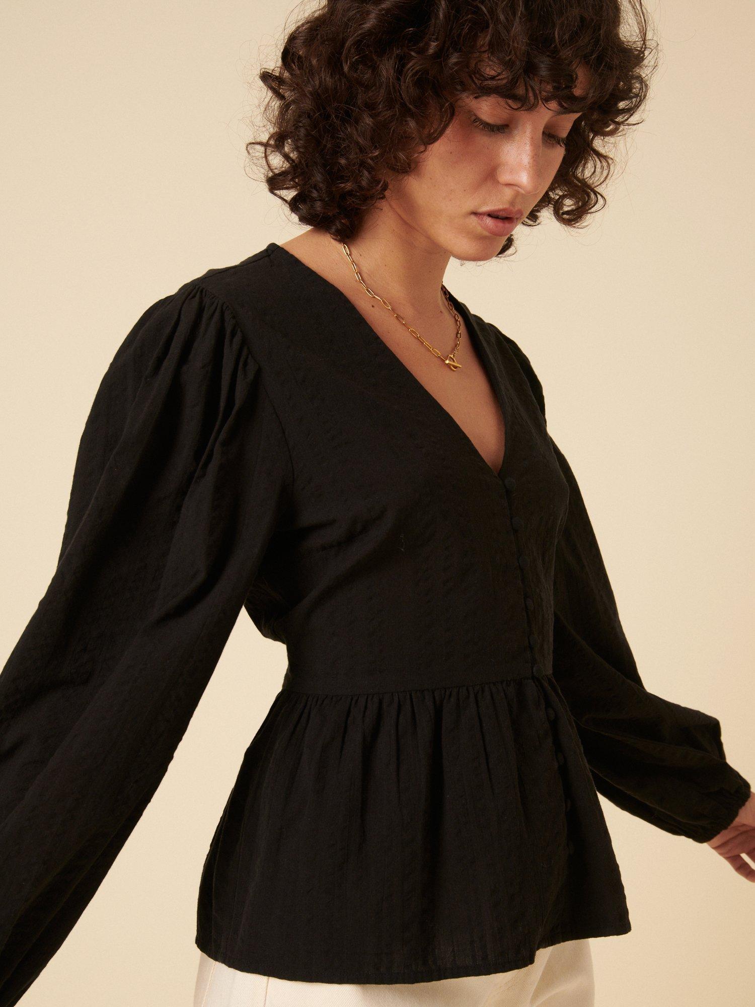 Product image 3 of 4, which shows Nobody's Child Ria Peplum Hem Top, Black, 10