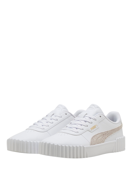 PUMA Carina 3.0 Leather Lace Up Trainers, White/Frosted Ivory - view 2, White/Frosted Ivory