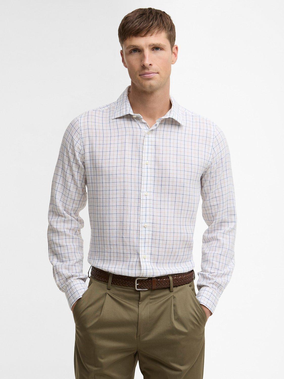 Product image 1 of 6, which shows Barbour Belleview Cotton Blend Regular Fit Check Shirt, White, S