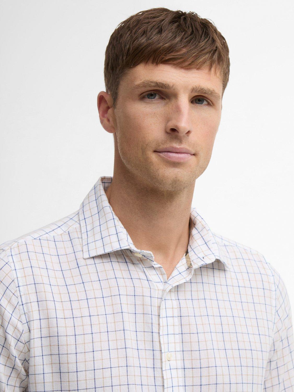 Product image 5 of 6, which shows Barbour Belleview Cotton Blend Regular Fit Check Shirt, White, S