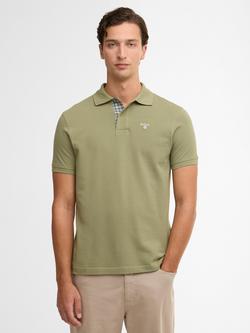 Barbour Cotton Regular Fit Short Sleeve Tartan Placket Polo Shirt, Laurel Green, Laurel Green
