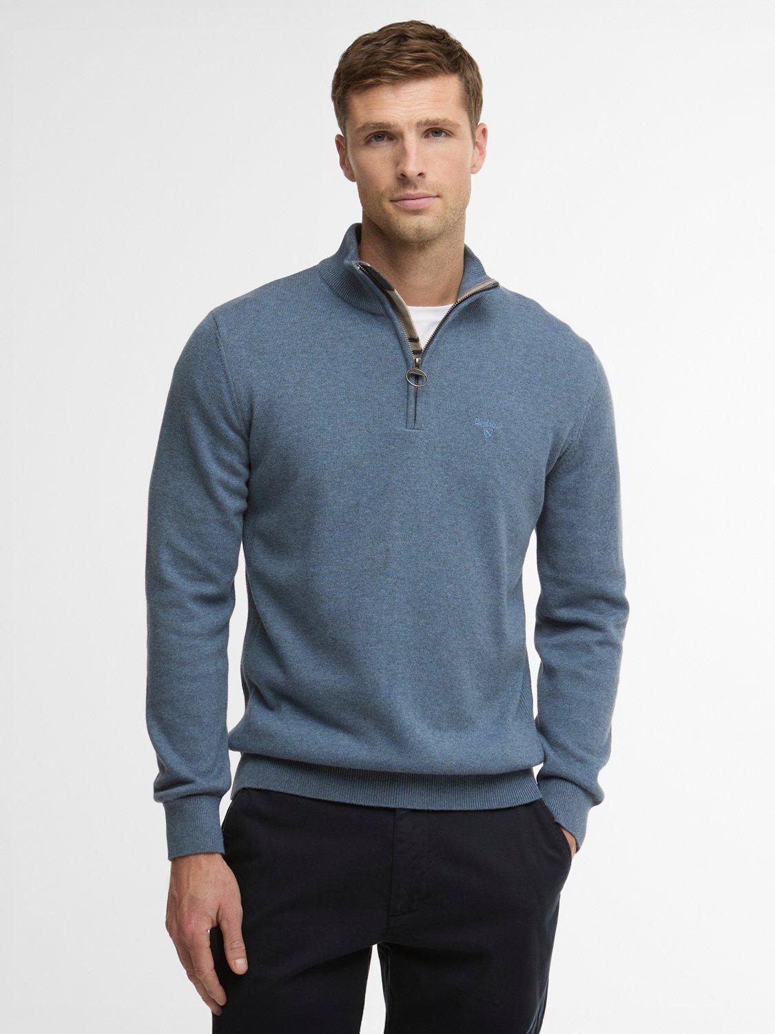 Product image 1 of 5, which shows Barbour Cotton Half-Zip Jumper, Dusk Blue, S