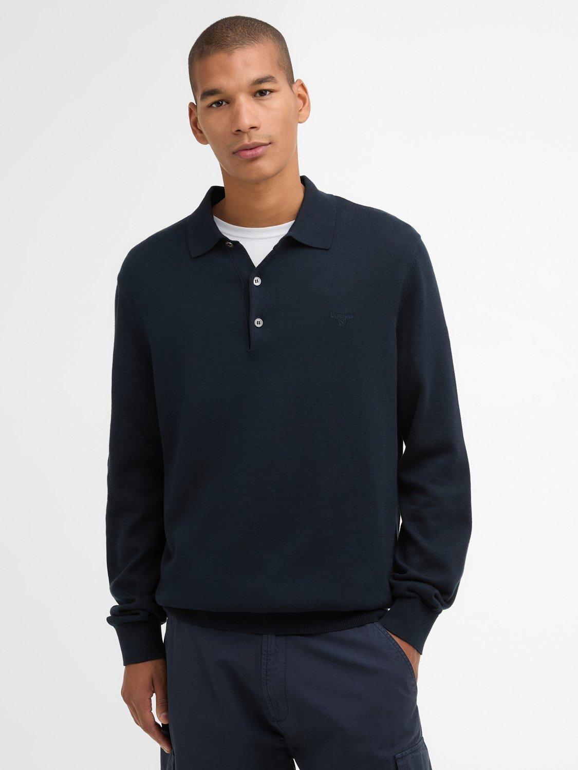Product image 1 of 5, which shows Barbour Pima Cotton Knit Polo Shirt, Navy, S