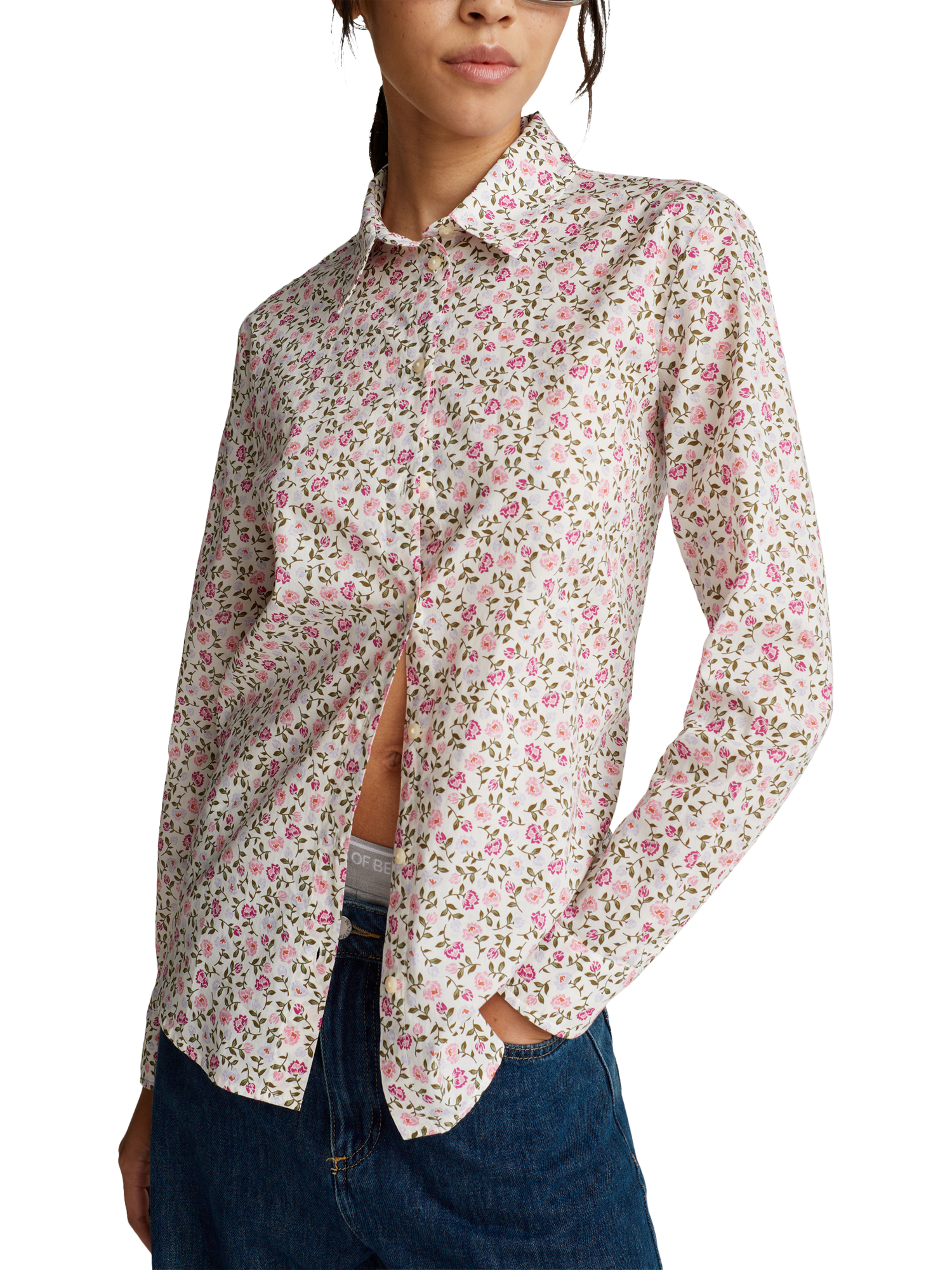 Product image 1 of 5, which shows Benetton Floral Long Sleeve Shirt, Cream, XS