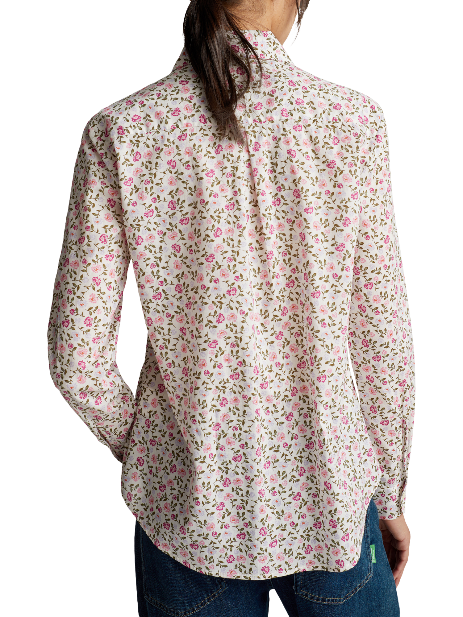 Product image 2 of 5, which shows Benetton Floral Long Sleeve Shirt, Cream, XS