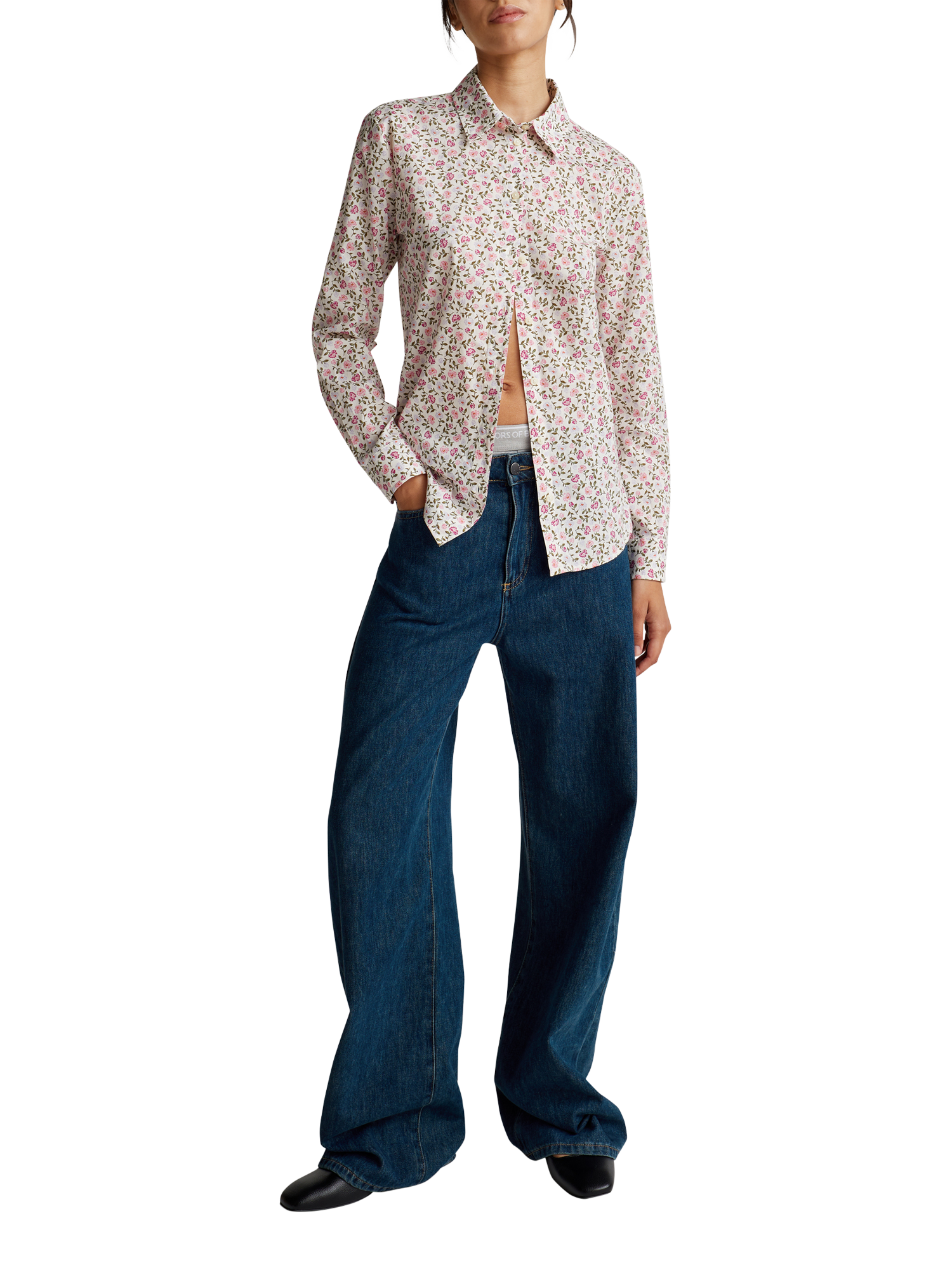 Product image 3 of 5, which shows Benetton Floral Long Sleeve Shirt, Cream, XS