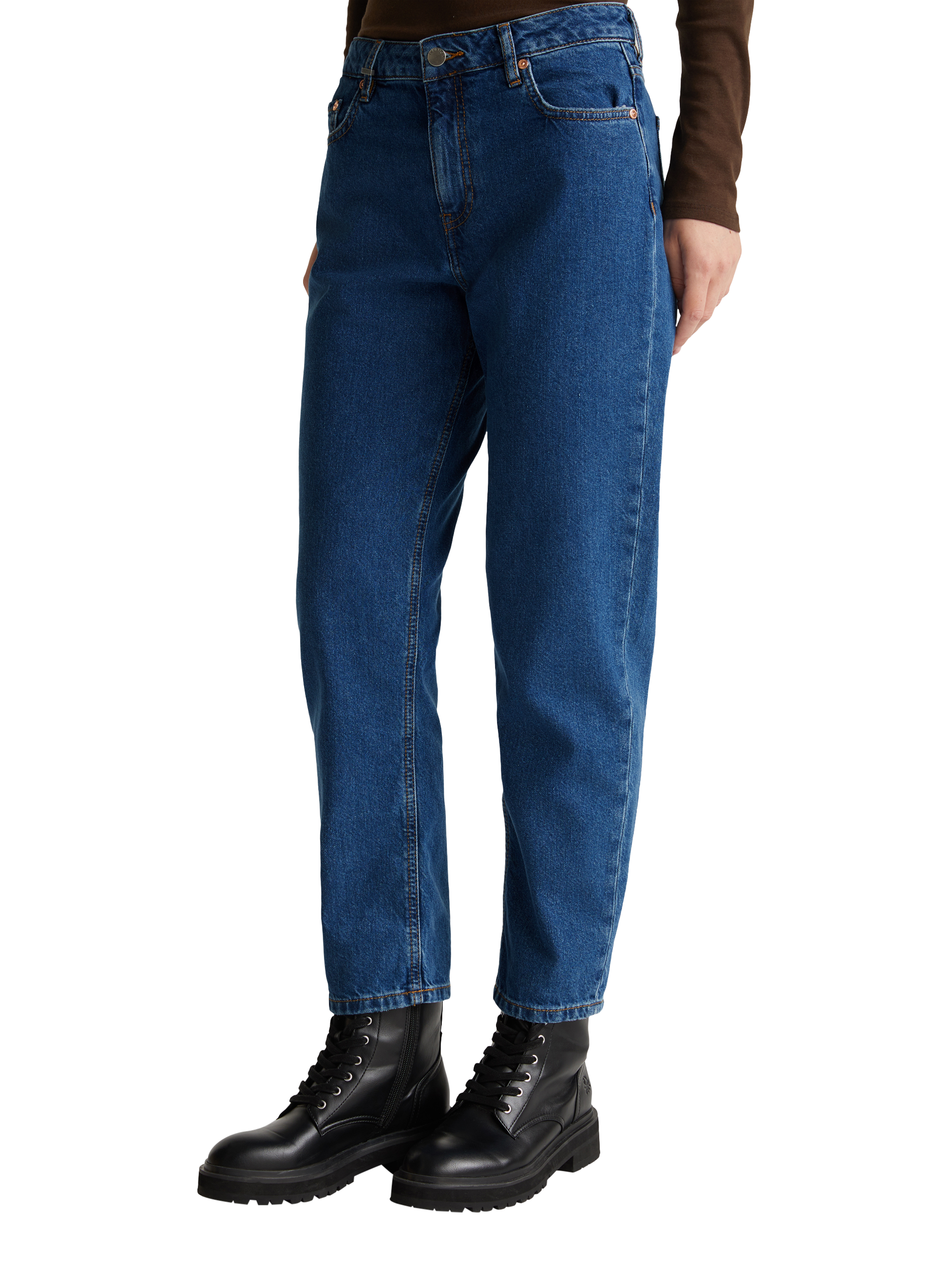 Product image 1 of 5, which shows Benetton Mid Rise Mom Fit Jeans, Mid Blue, 26S